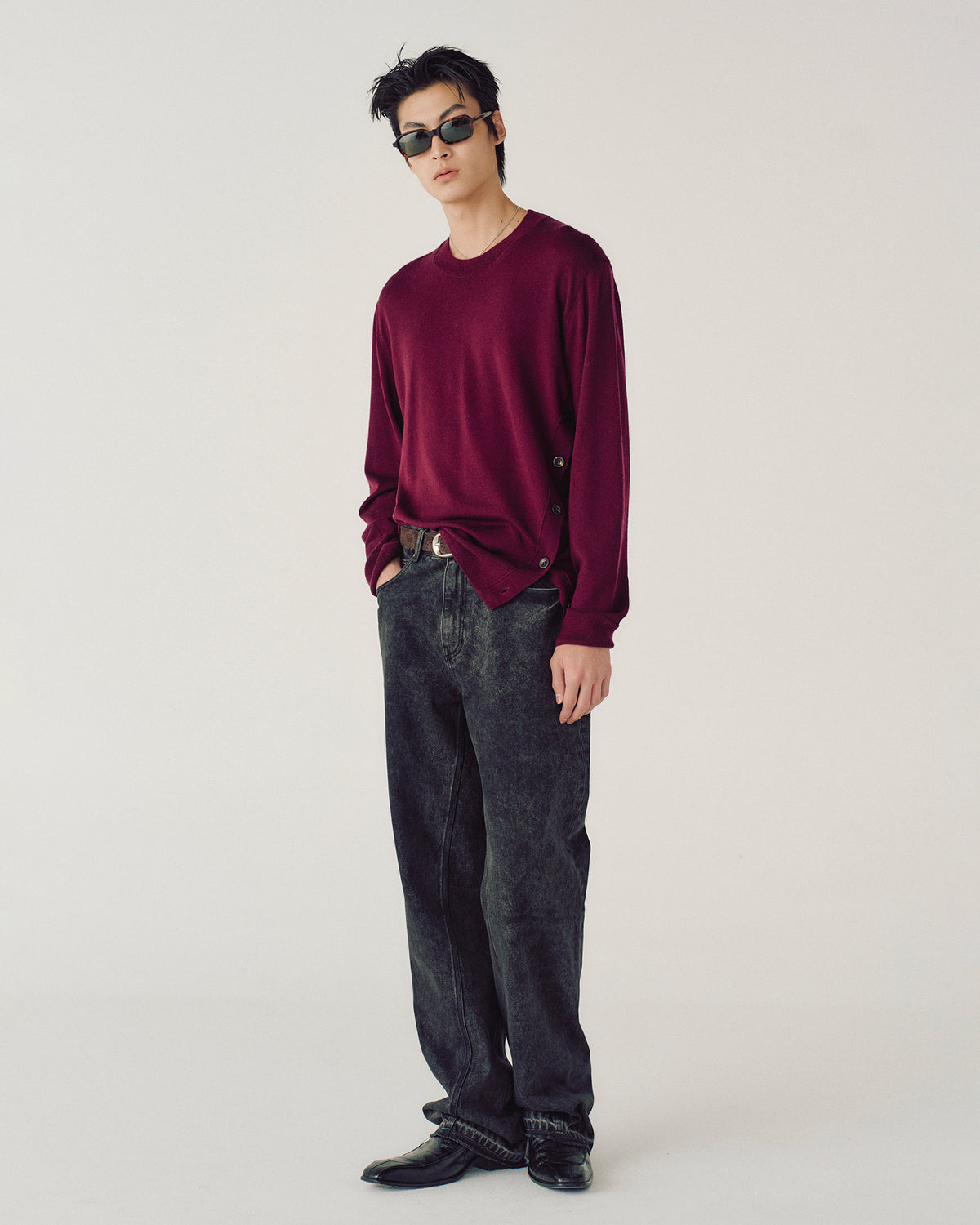 Knit Oblique Side Wine