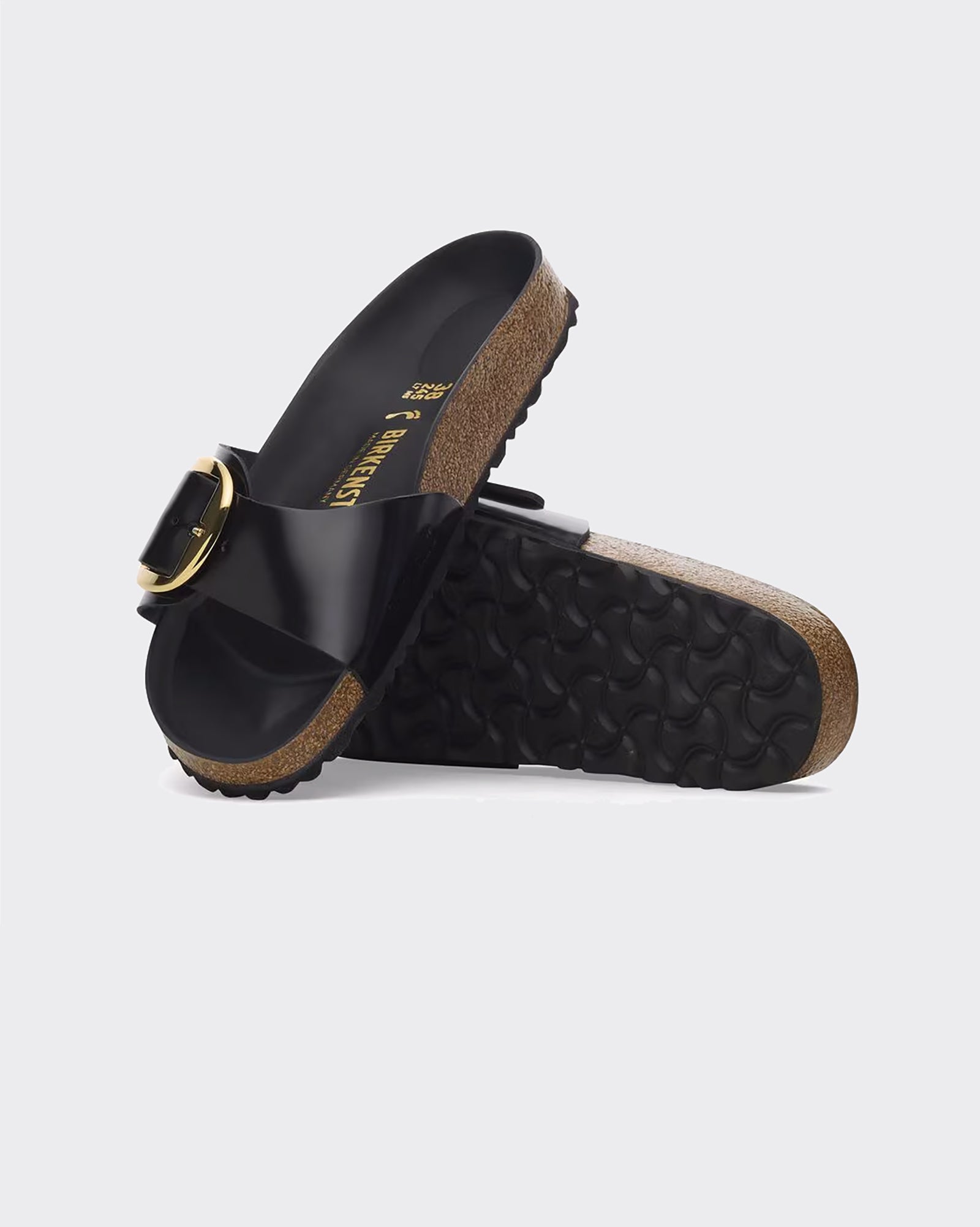 W Madrid Big Buckle Shine Black Natural Leather Slide