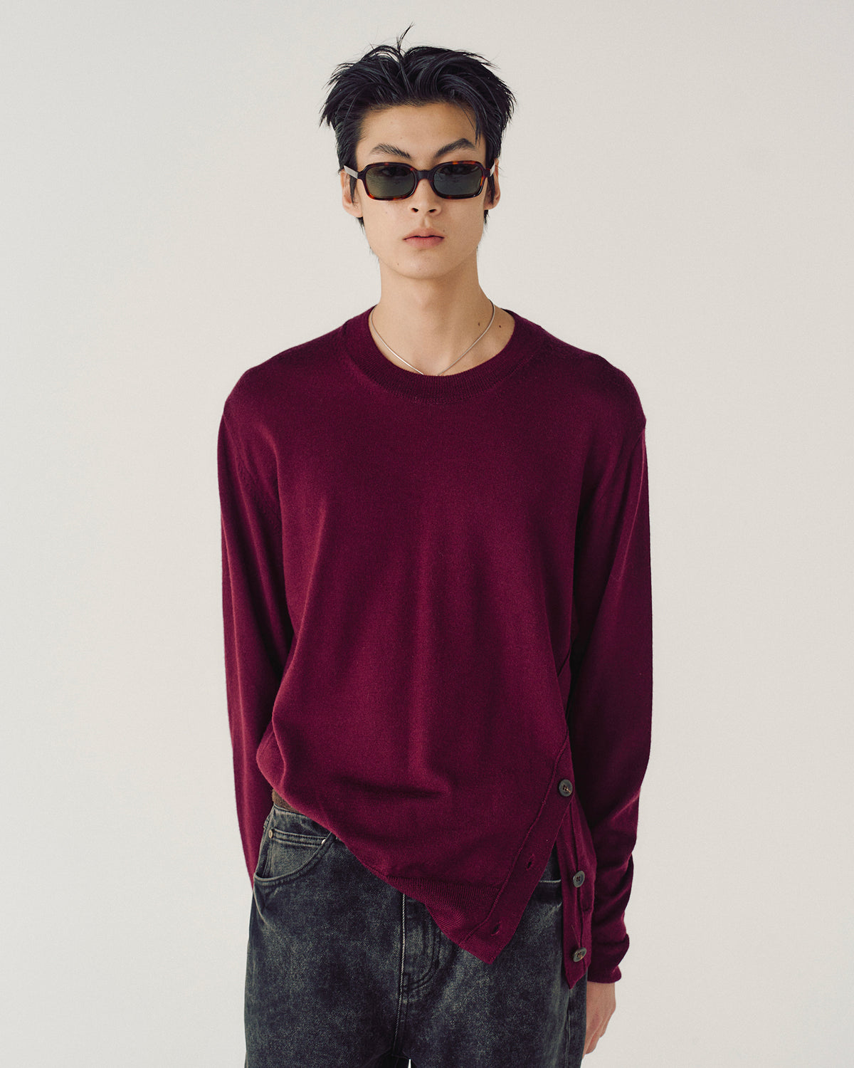 Knit Oblique Side Wine