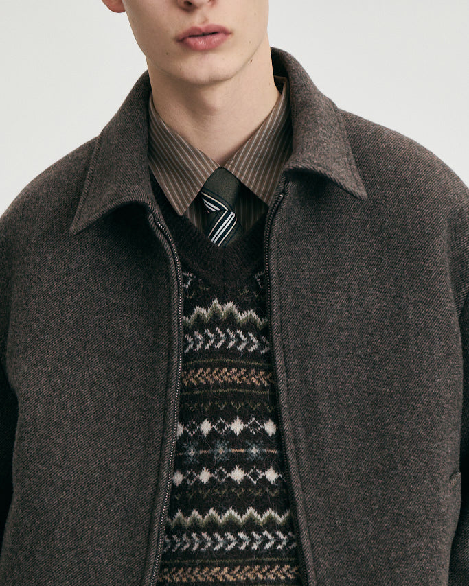 Giacca Collared Wool Blouson Marrone