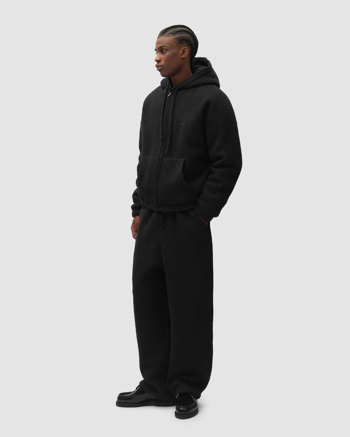 Giacca Boiled Wool Hooded Nera