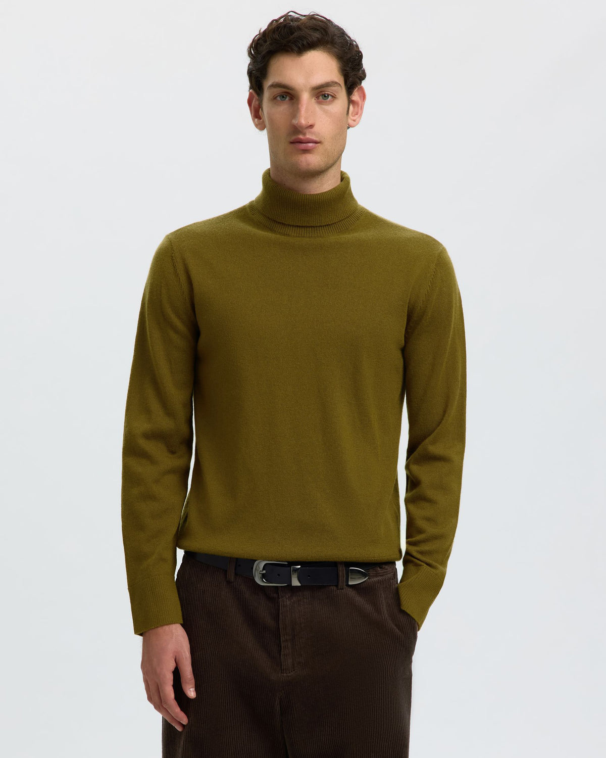 Pullover Tray Brushed Knit Merino Roll Fir Green