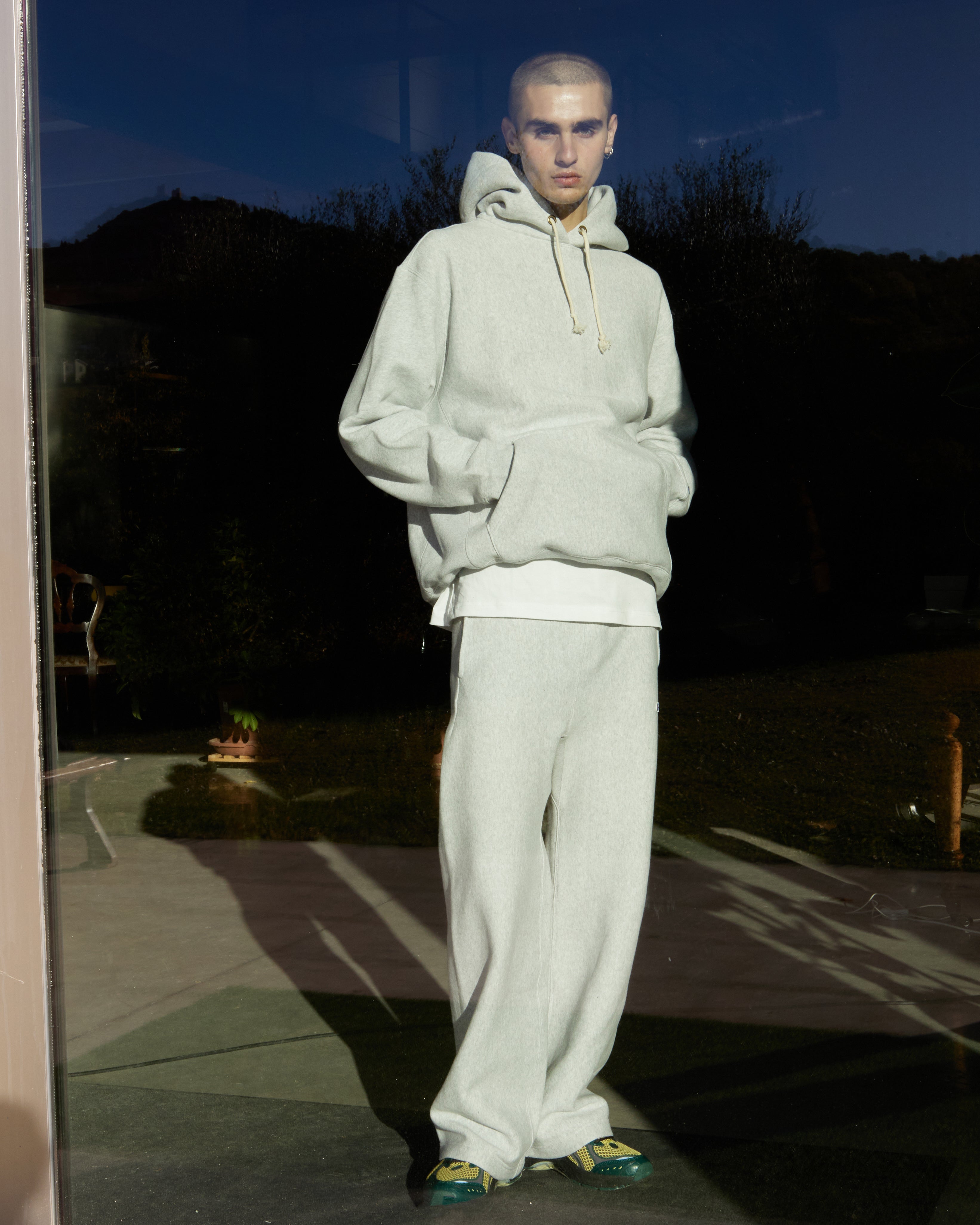 Felpa Con Cappuccio Reverse Weave Grigia