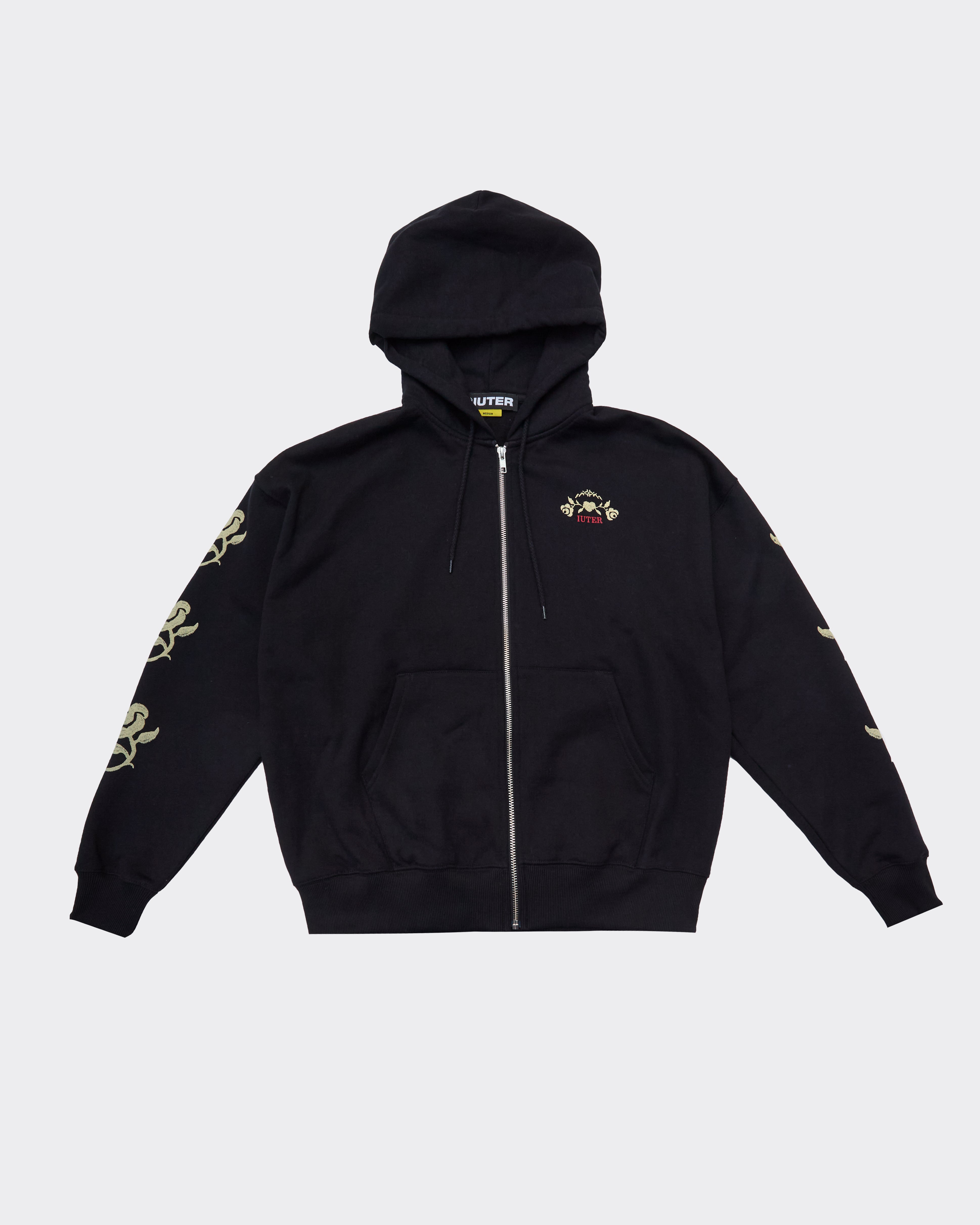 Felpa Con Cappuccio Floral Zip Nera