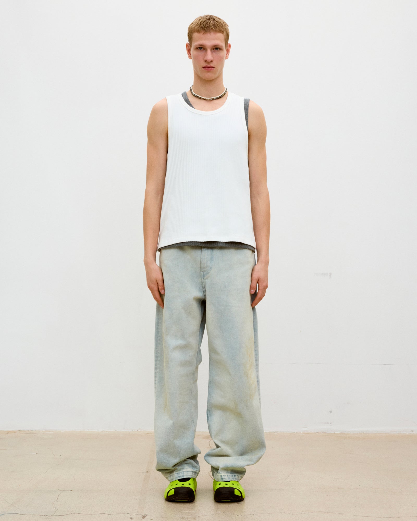 Canotta Ribbed Scoop-Neck Bianca