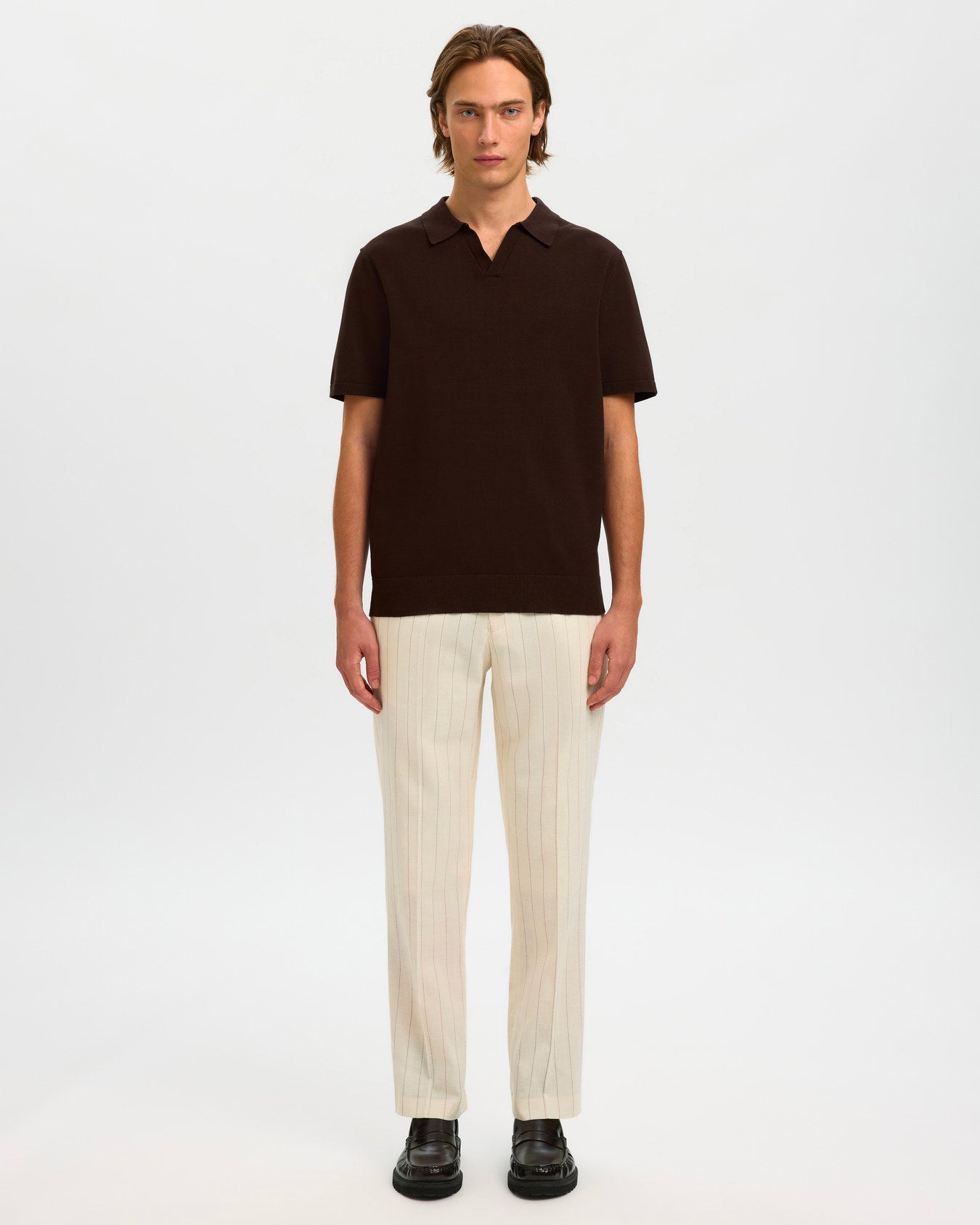 Polo Ss Teller Knit Marrone