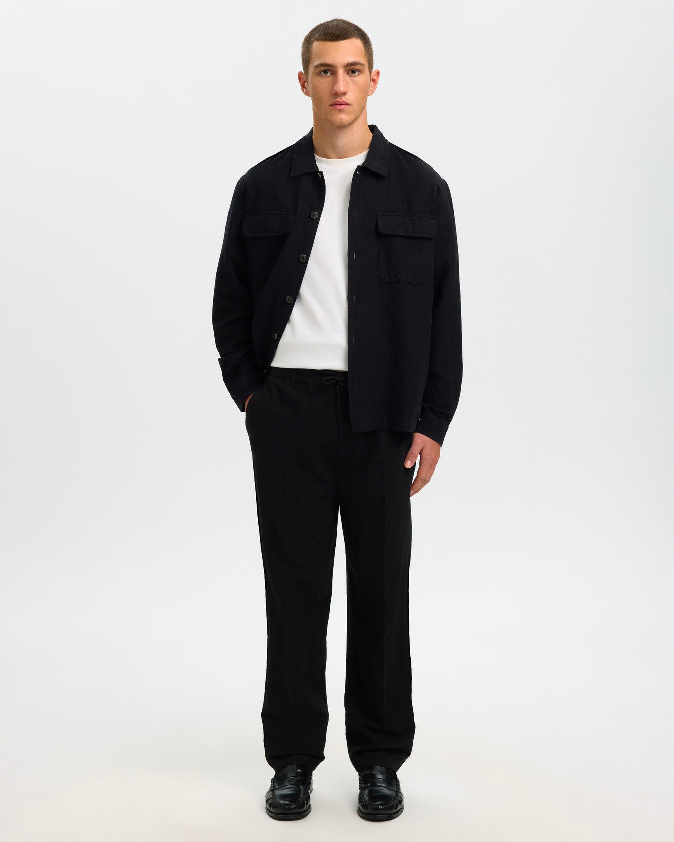 Pantalone Leroy Straight Linen Blend Nero