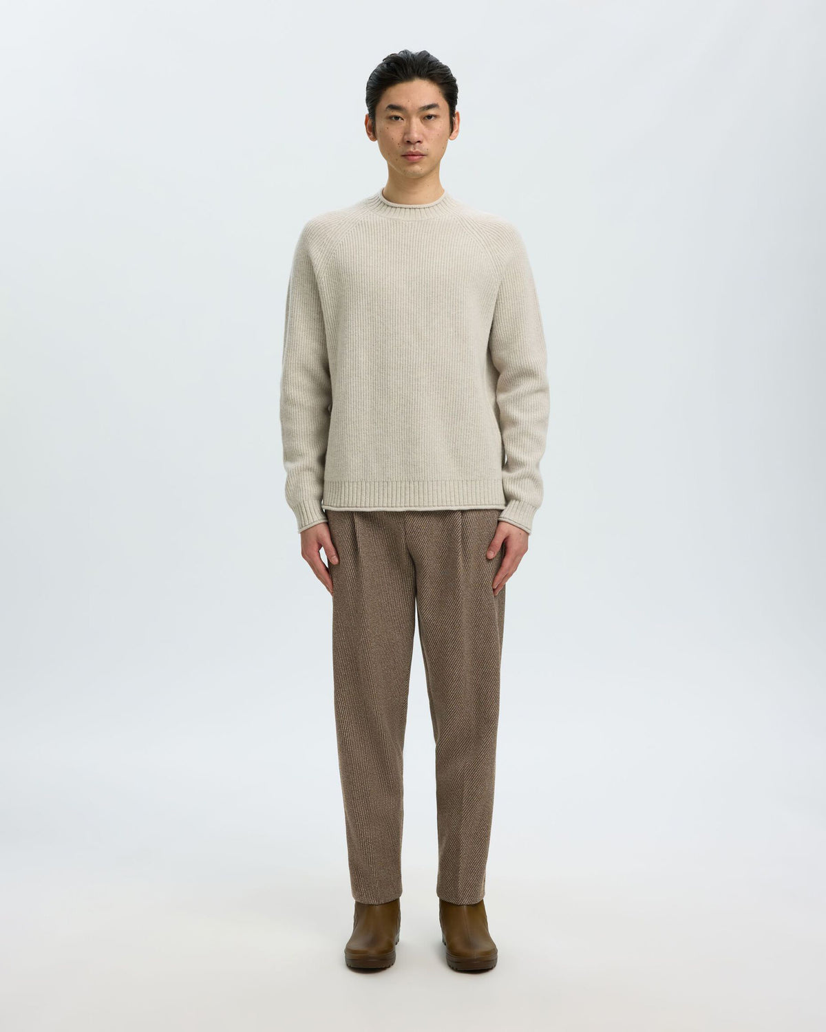 Pantalone Loose Lou Domestic Wool Twill Egret