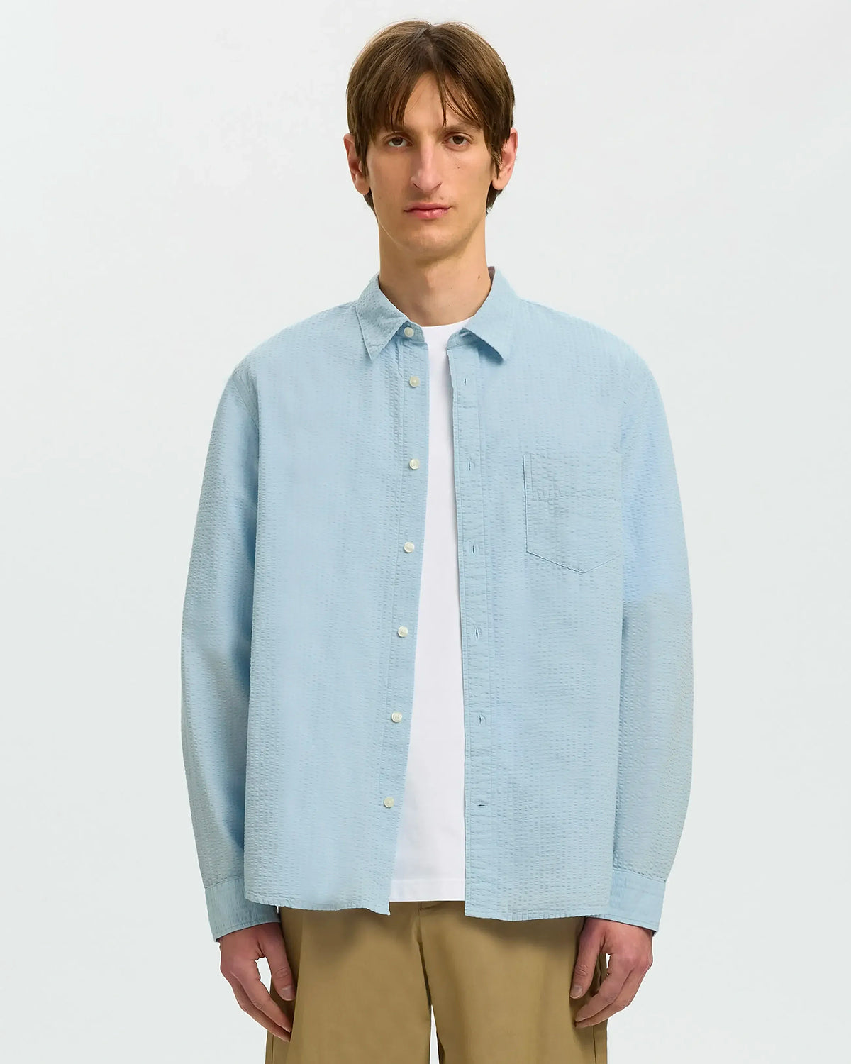 Camicia Reg Freddie Solid Seersucker Skyway