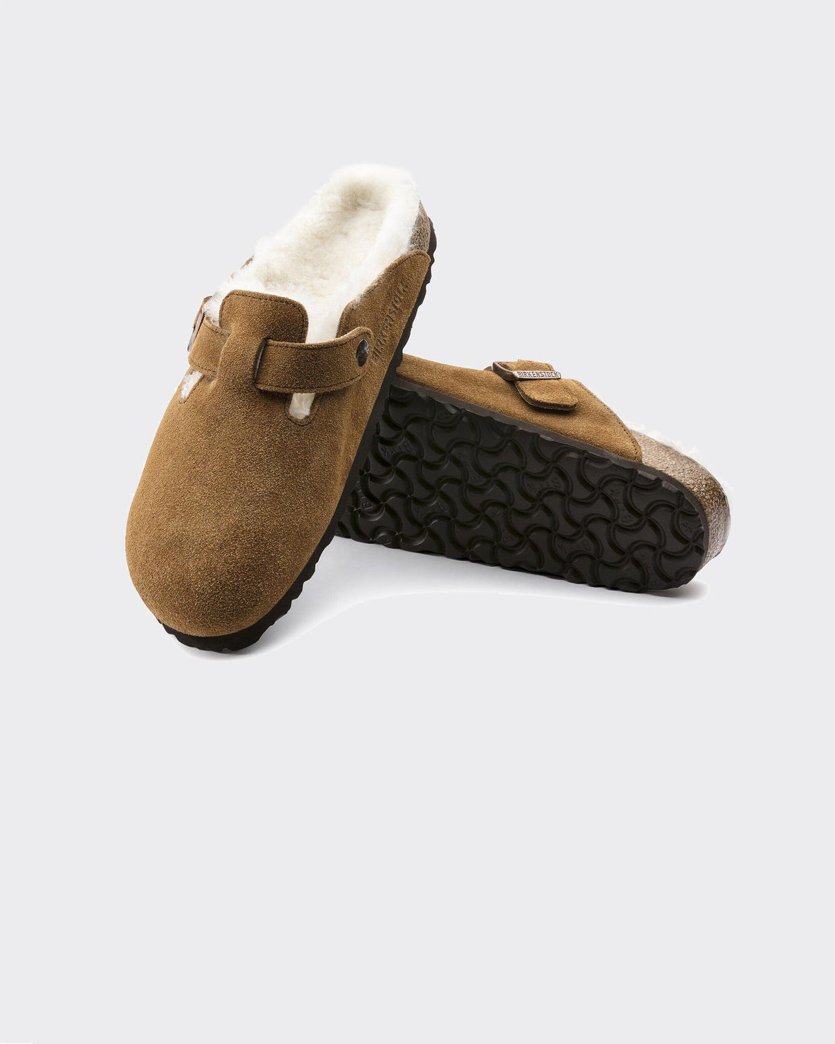 Ciabatte Boston Shearling Suede Leather Dark Tea