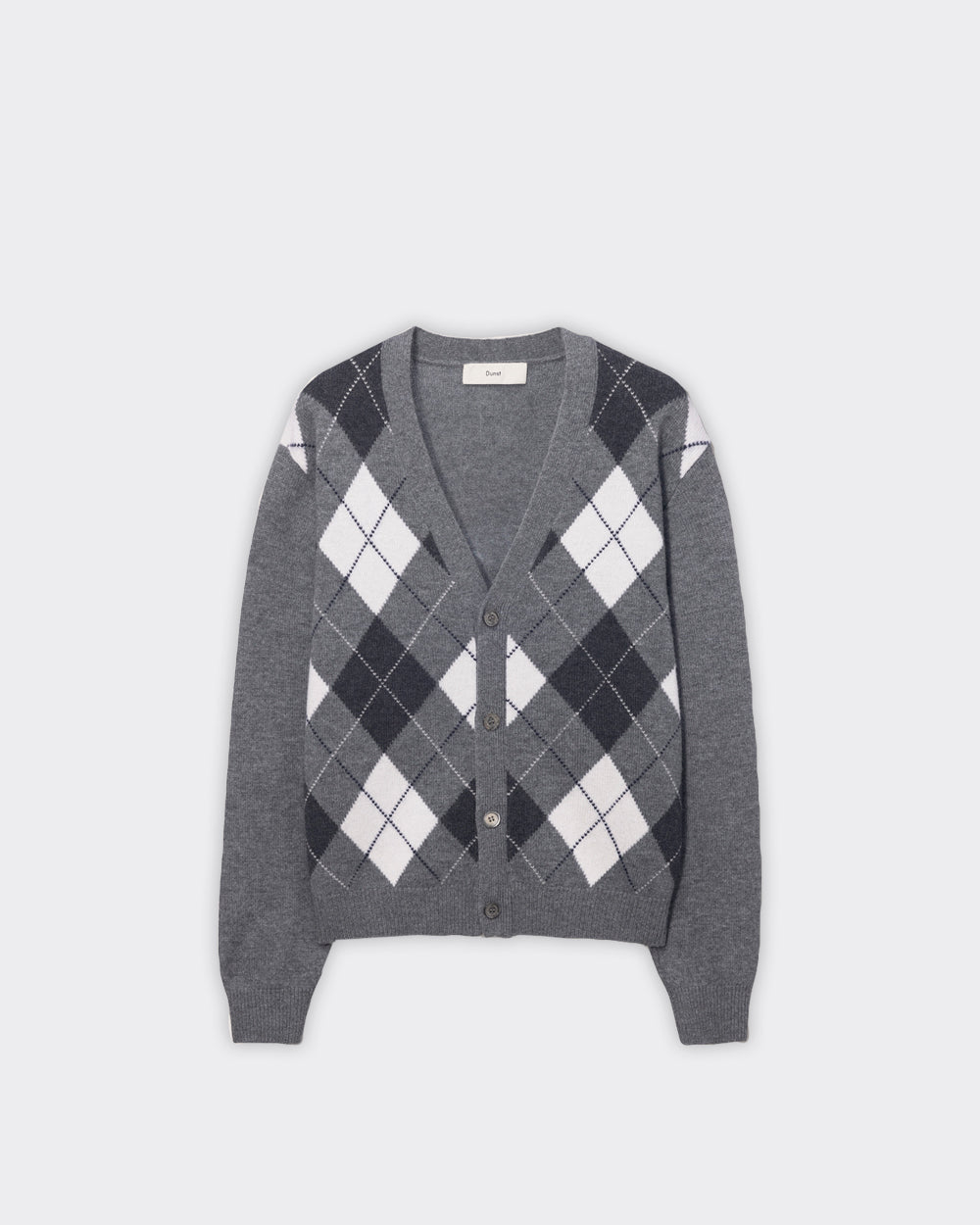 Cardigan V-Neck Argyle Grigio