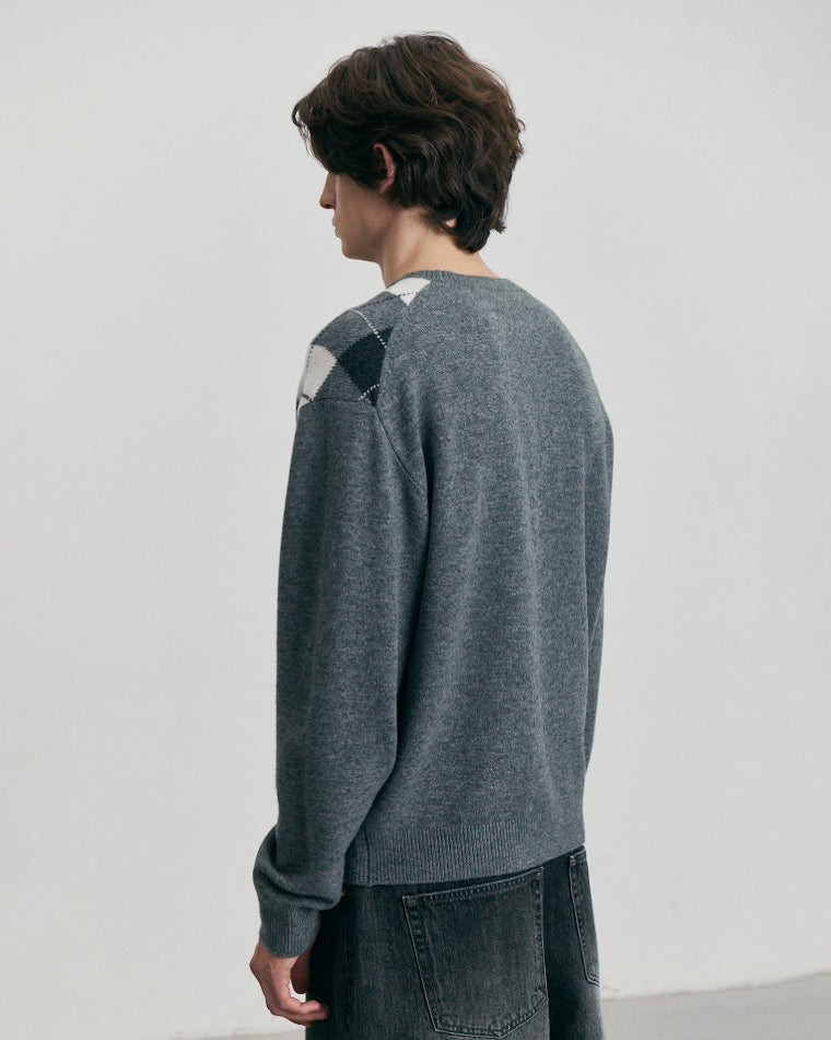 Knit Crewneck Argyle Grigio