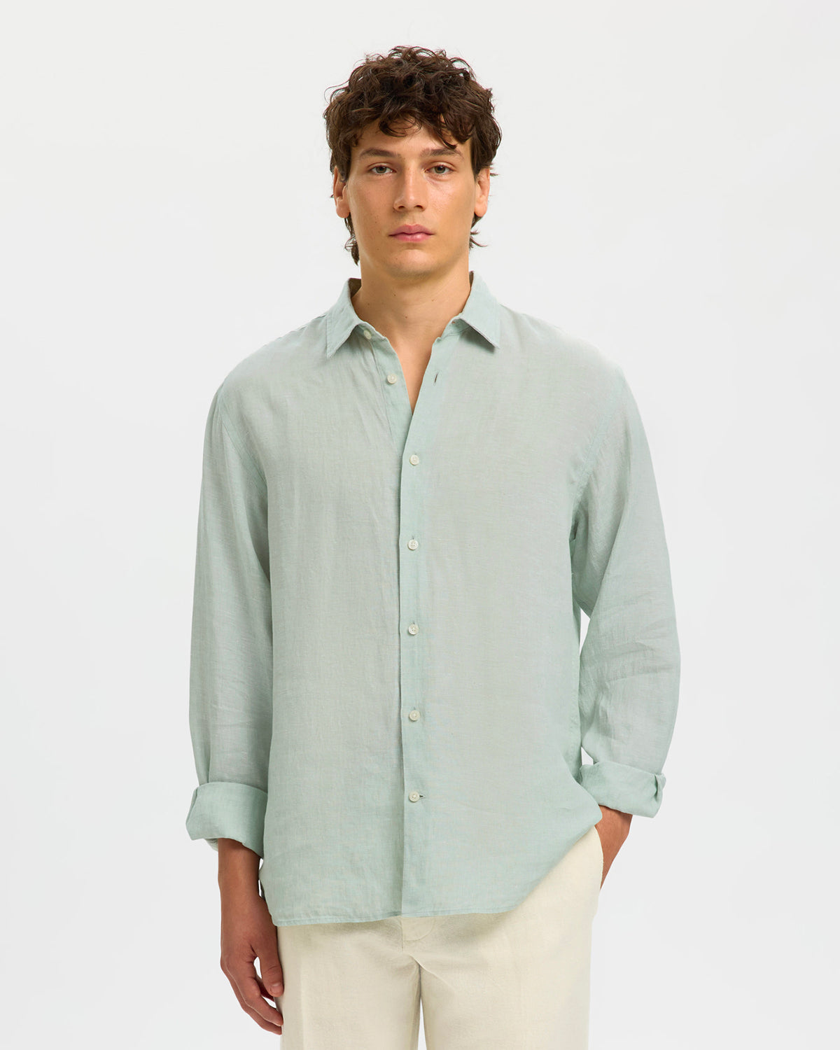 Camicia Regkylian Linen Aqua Gray