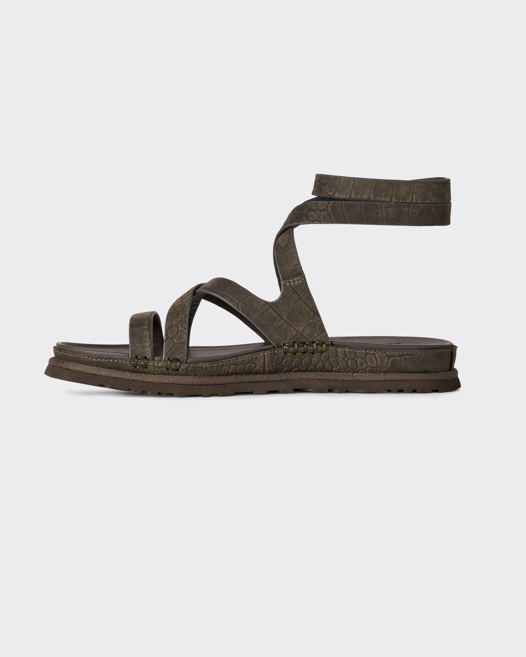 Sandal W Goldengaze Embossed Ankle Wrap Dense Smoke