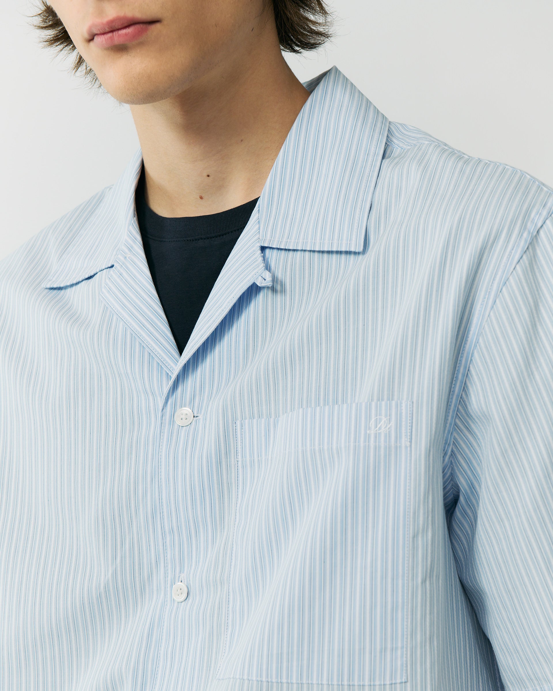 Camicia Open Collared Striped Shirt Sky Blue Stripe