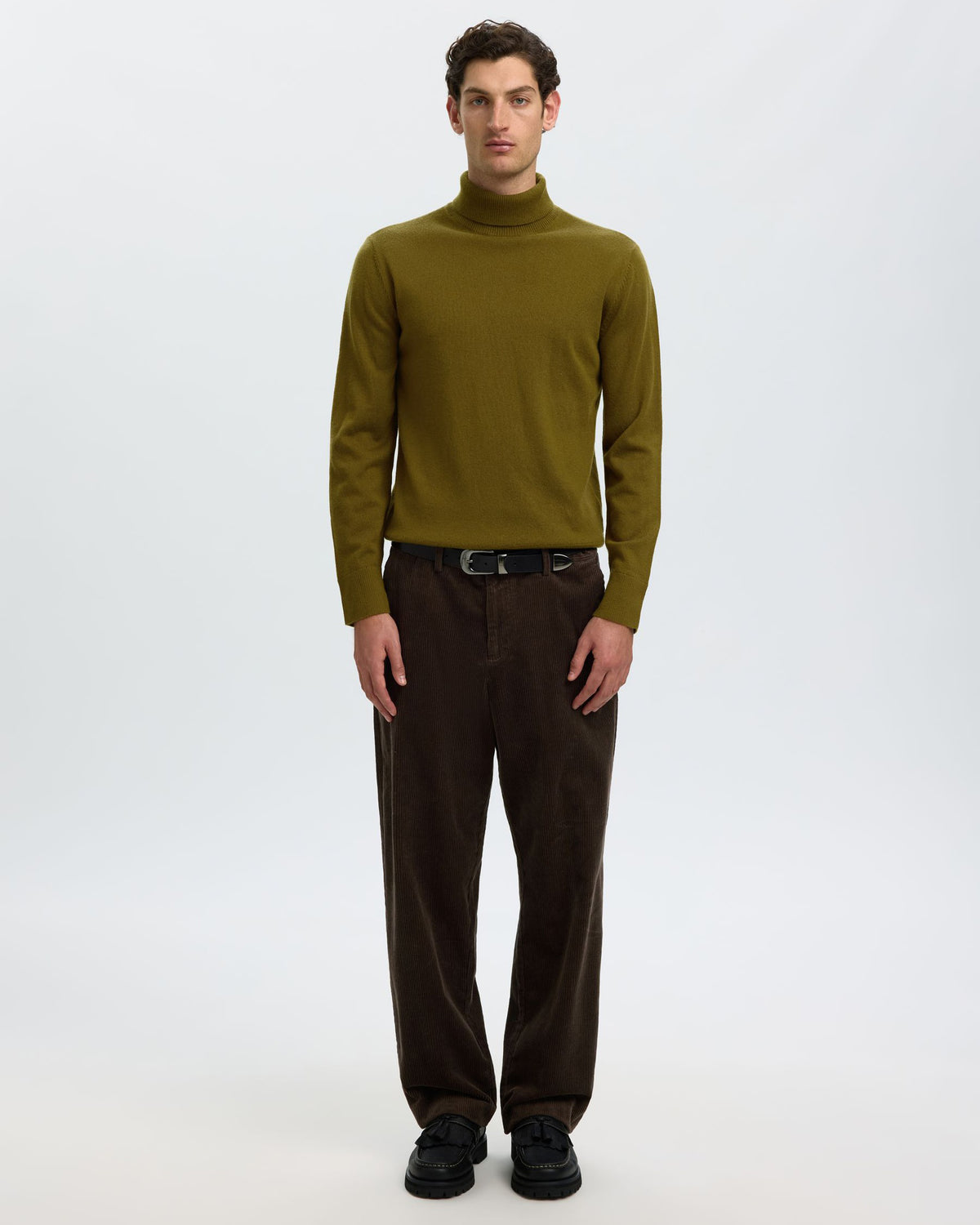 Pullover Tray Brushed Knit Merino Roll Fir Green