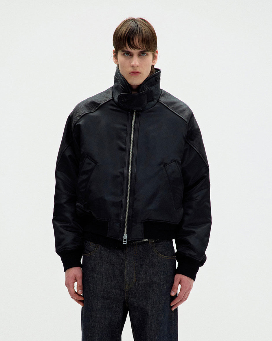Bomber Highneck Shearling Mixed Ma-1 Nero