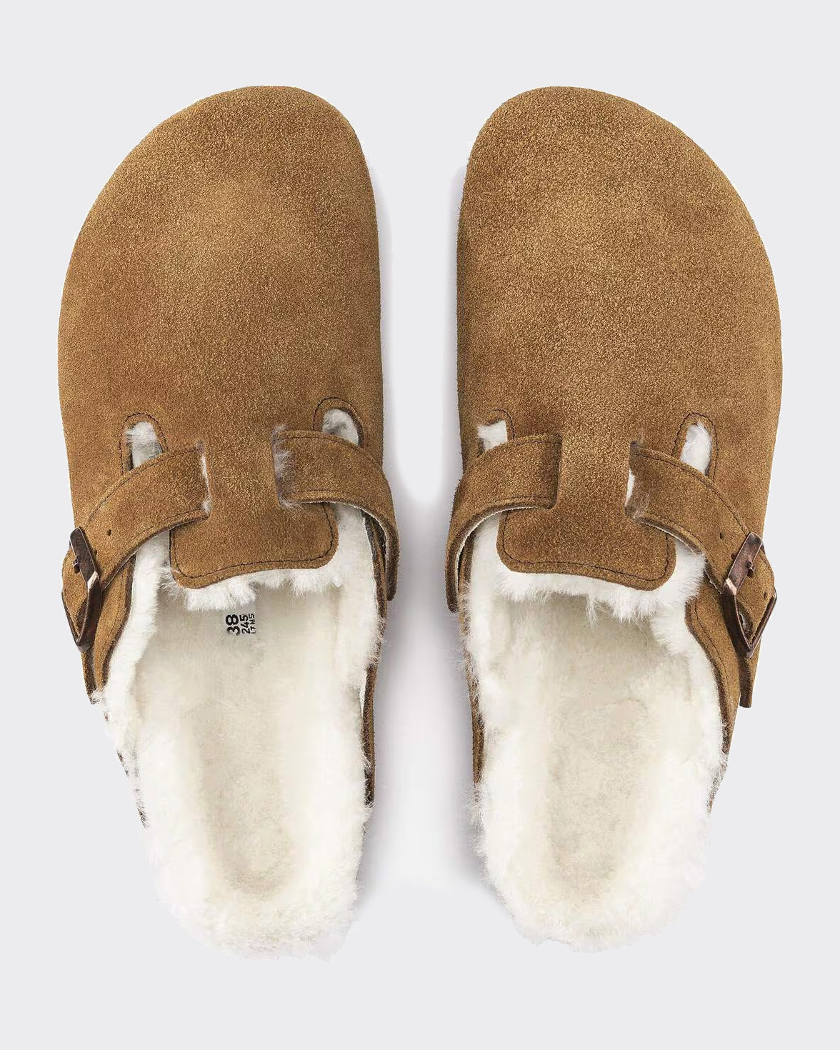Ciabatte Boston Shearling Suede Leather Dark Tea