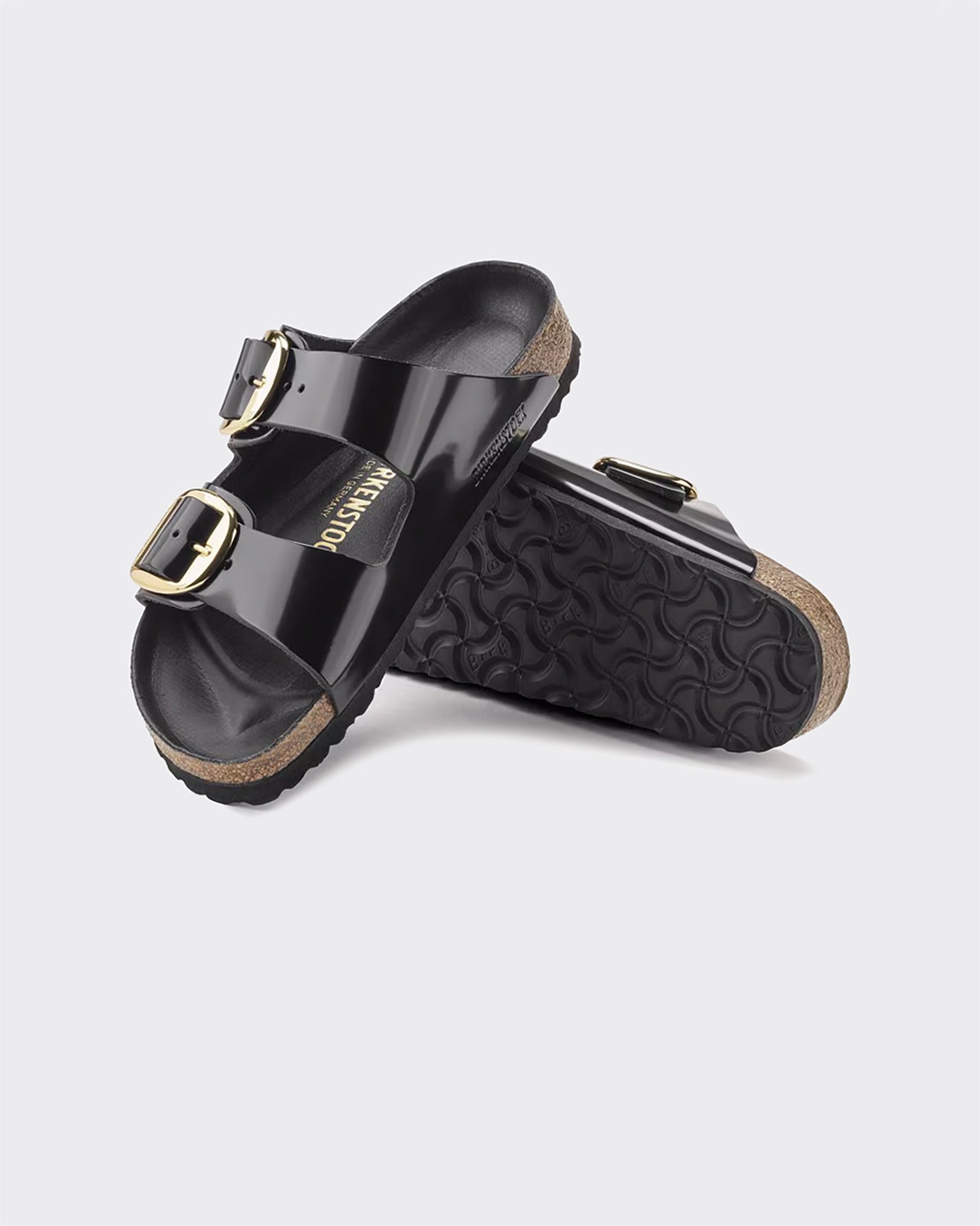 W Arizona Big Buckle Shine Black Natural Leather Slide