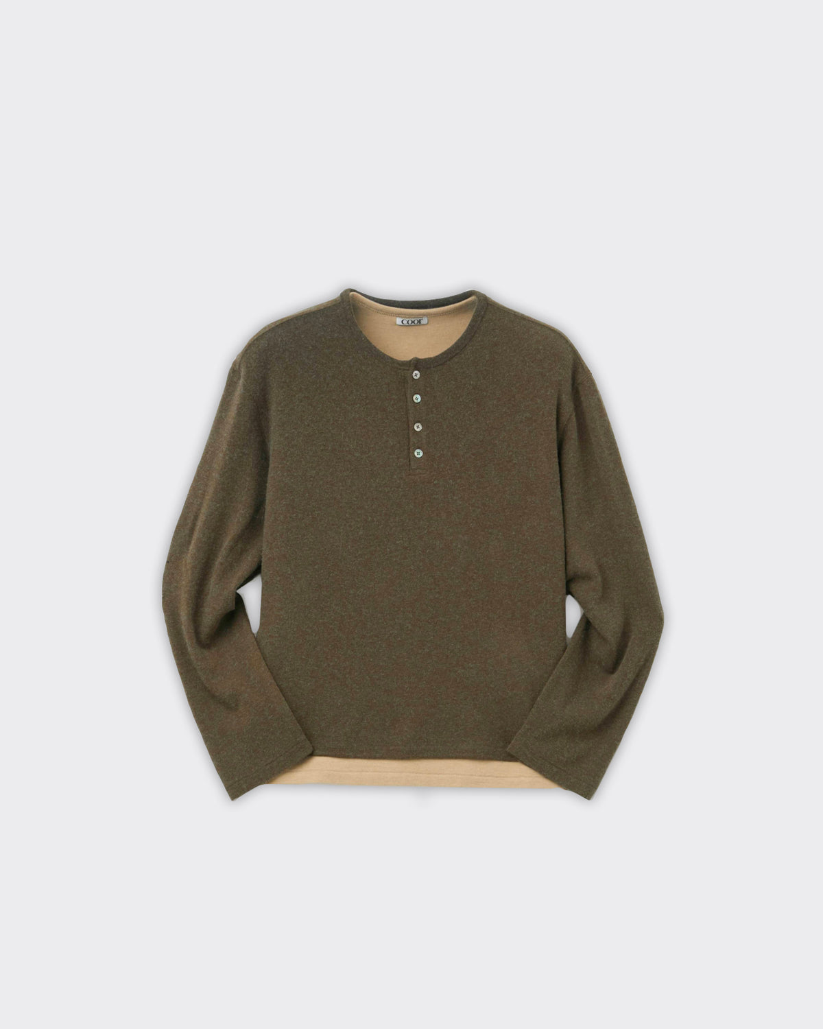Longsleeve Hairy Henley Neck Layered Khaki Green
