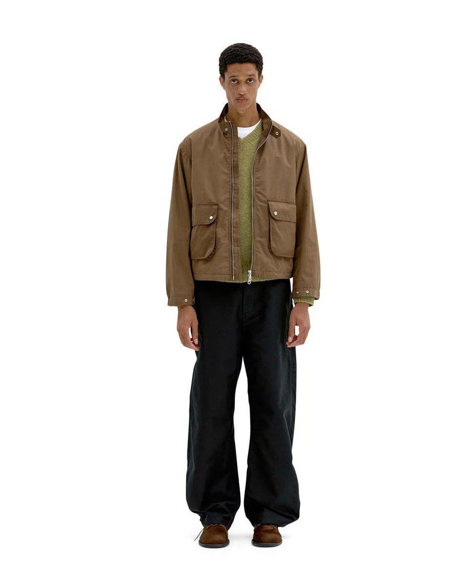 Giacca Stand Collar Waxed Cotton Dark Brown