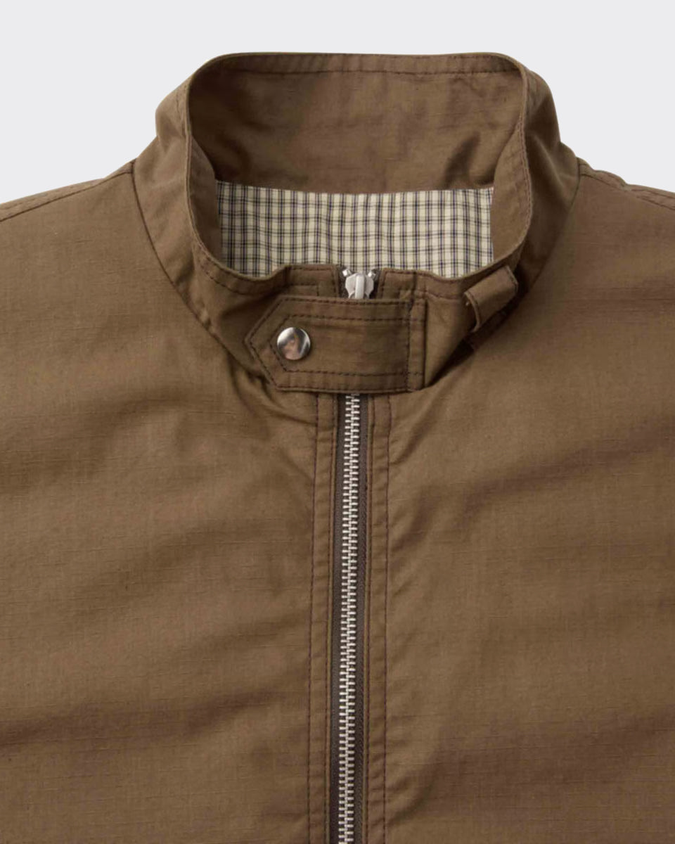 Giacca Stand Collar Waxed Cotton Dark Brown