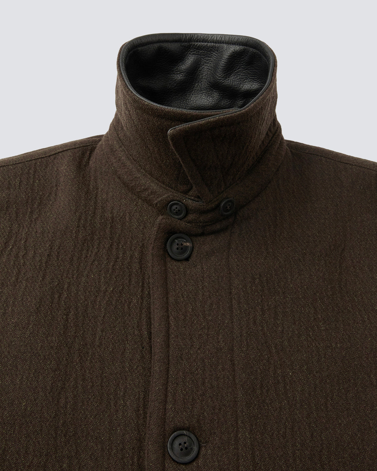 Coat Trimming Leather Patchwork Dark Brown