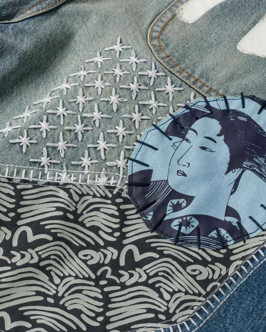 Shorts Fabric Patch Denim Light Tone Indigo