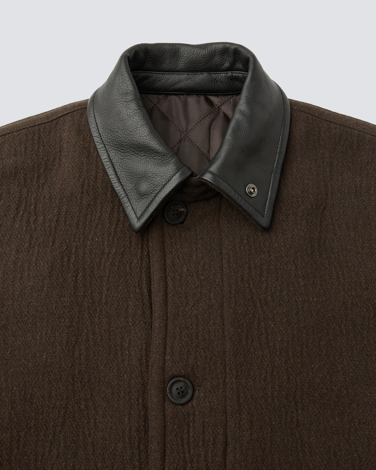 Coat Trimming Leather Patchwork Dark Brown