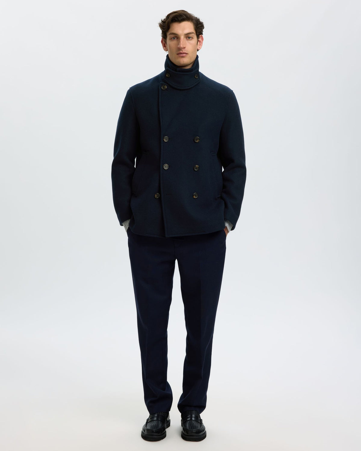 Cappotto Peacoat Archive Wool Blend Sky Captain Blu