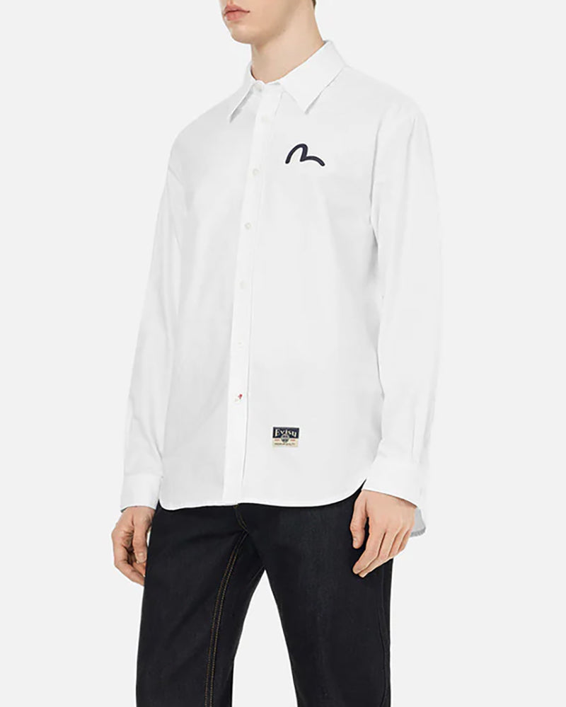 Camicia Oxford Black Seagull Print Bianca