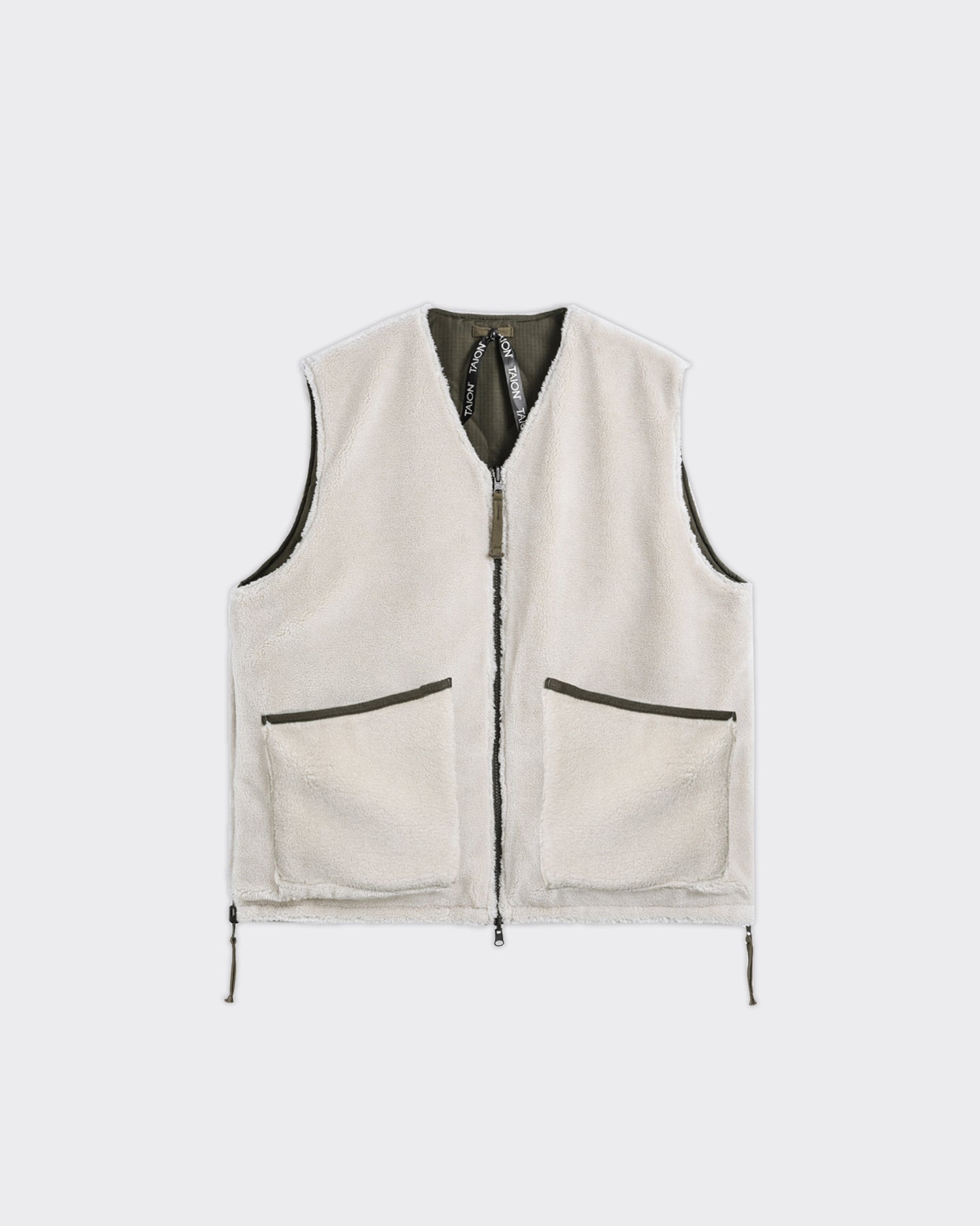Vest V-Neck Military Reversible Dark Olive/Cream