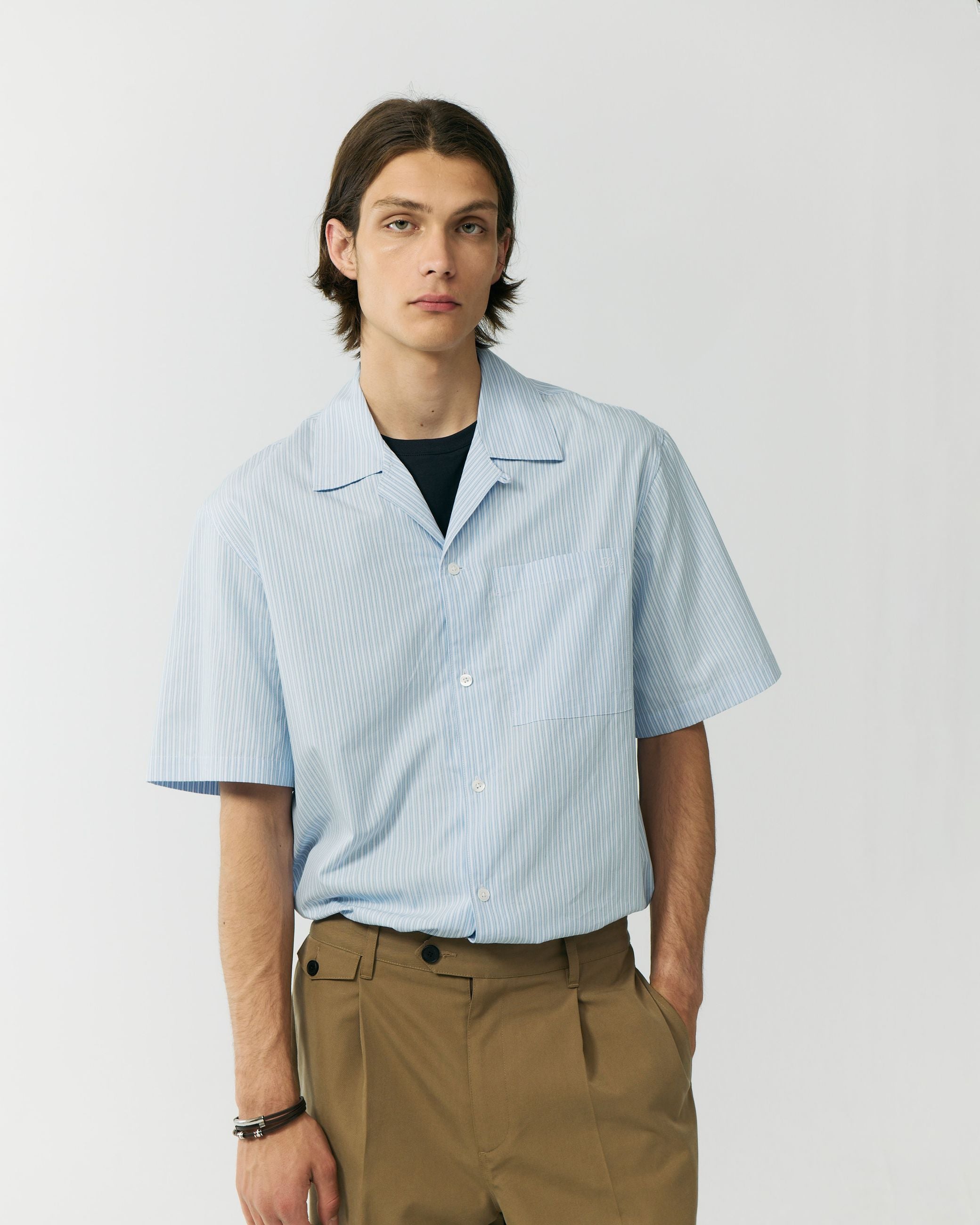 Open Collared Striped Shirt Sky Blue Stripe