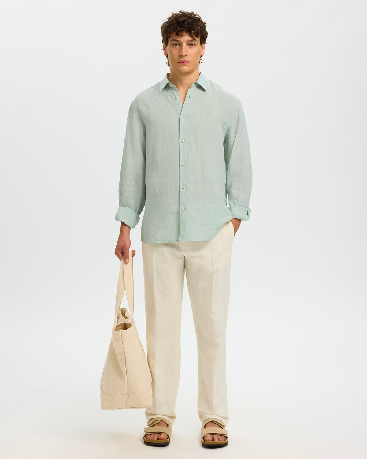 Camicia Regkylian Linen Aqua Gray