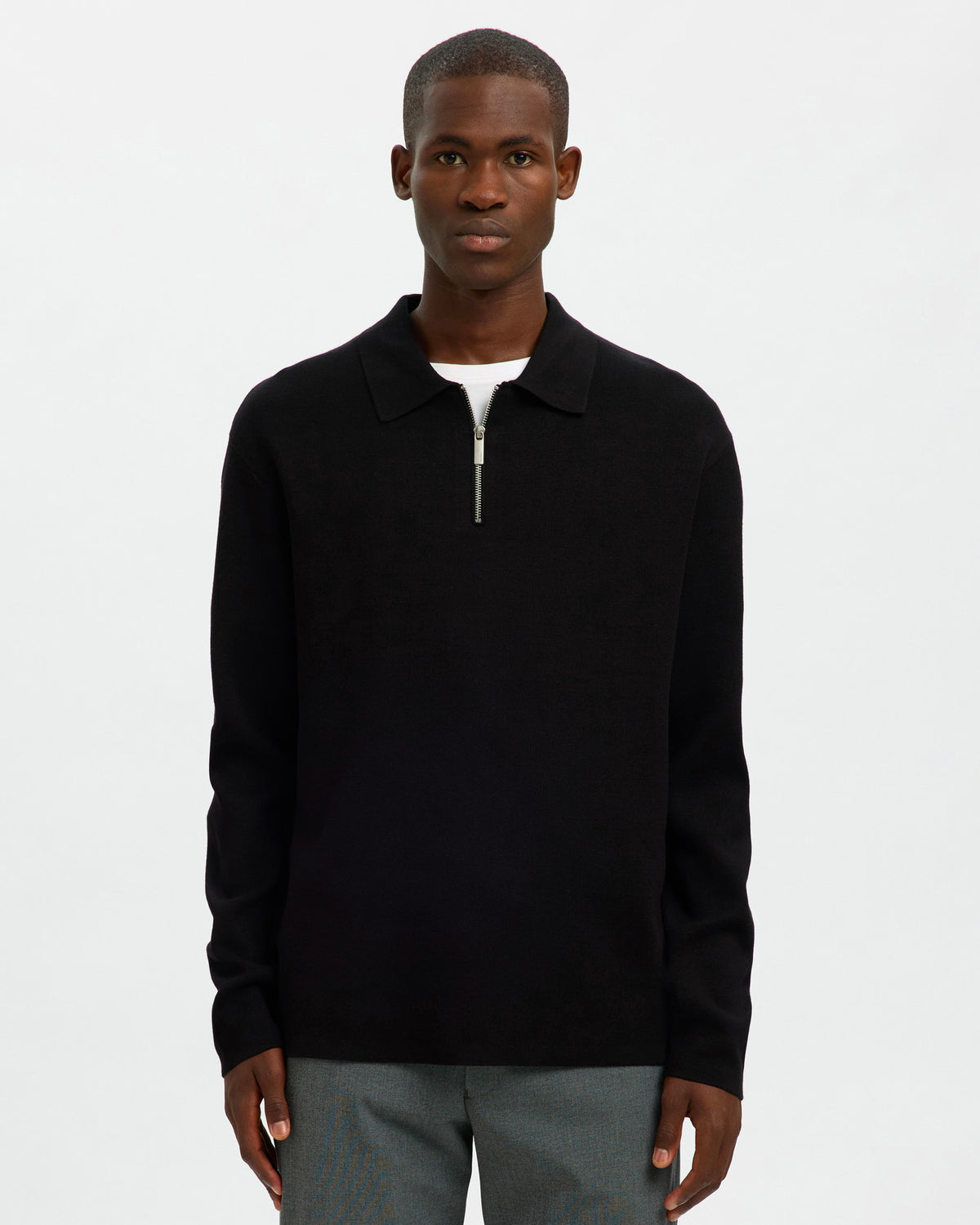 Polo Teller Knit Half Zip Nero
