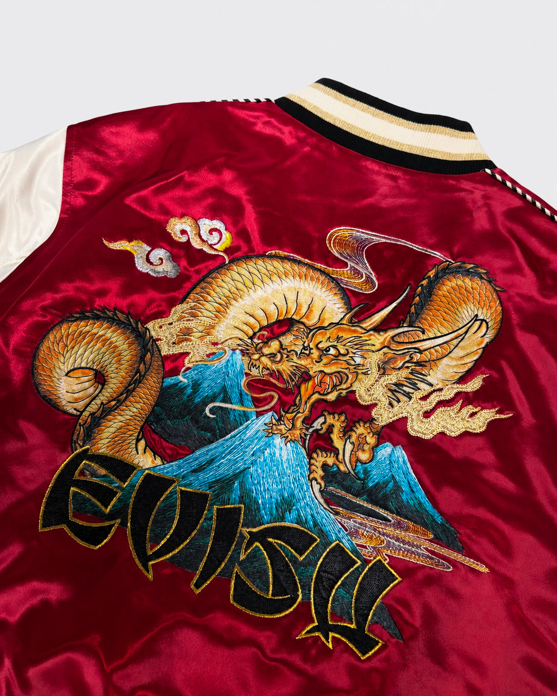 Bomber Jacket Whale Embroidery Souvenior Burgundy