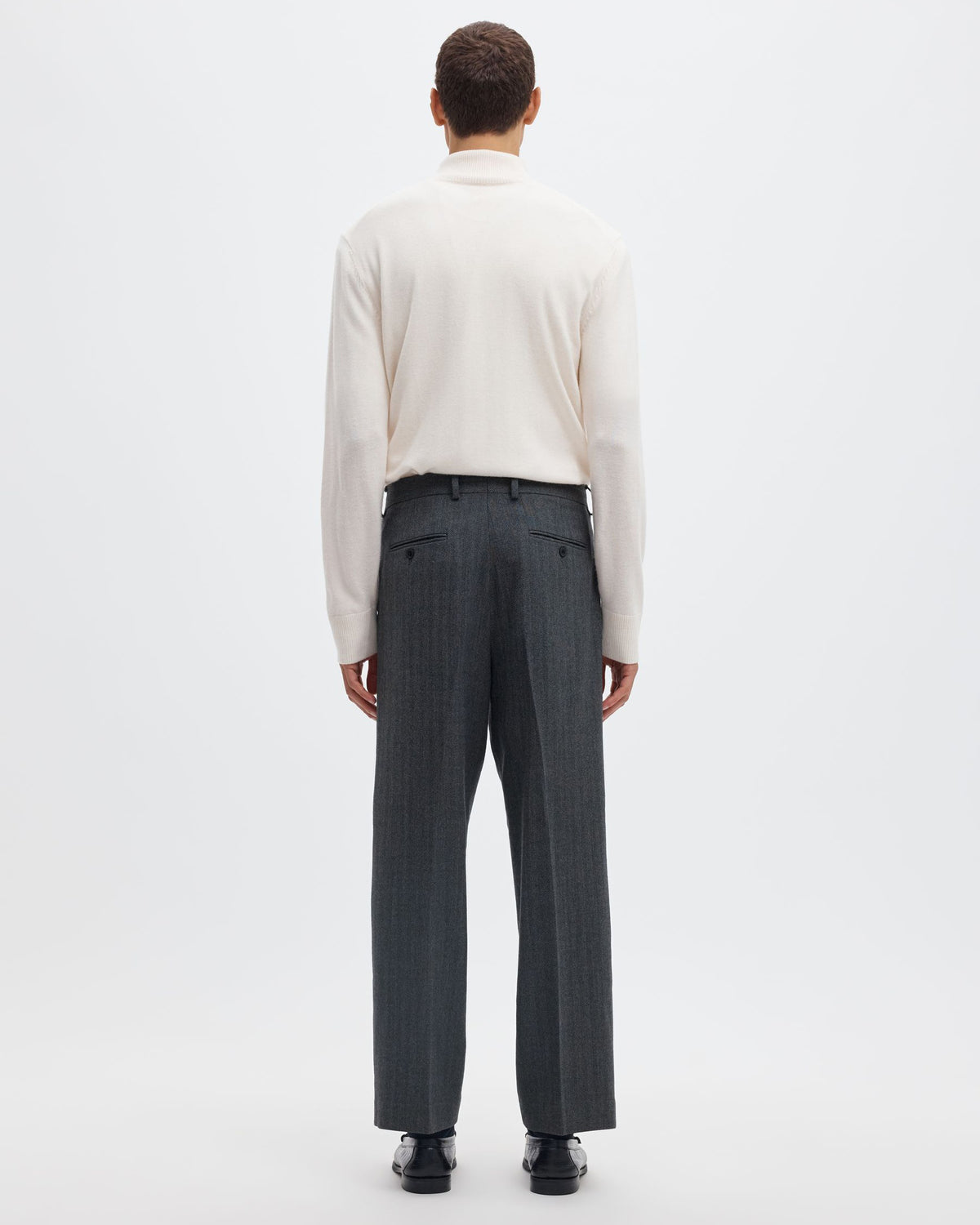 Pantaloni Relaxed Brooks Wool Blend Dark Grey Herringbone