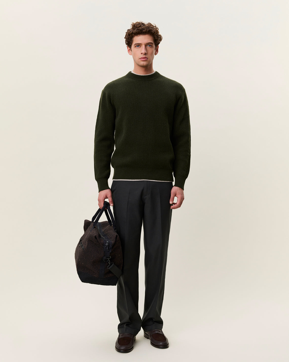 Crewneck Knit Wool Rib Knit Rosin Green