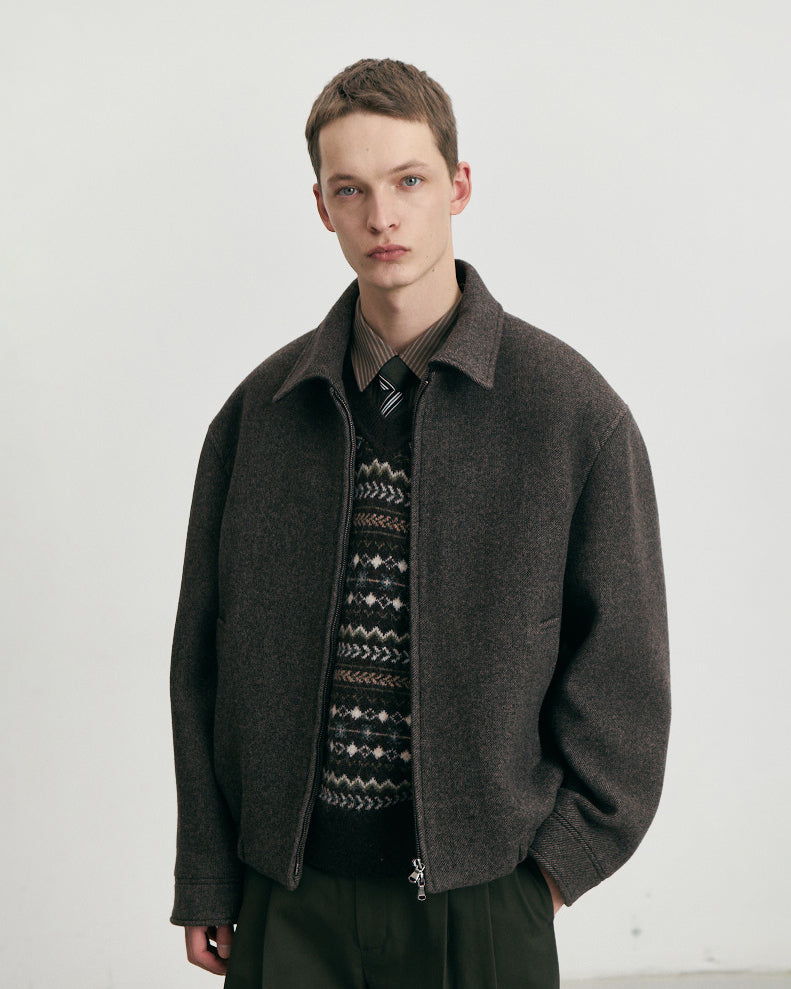 Giacca Collared Wool Blouson Marrone
