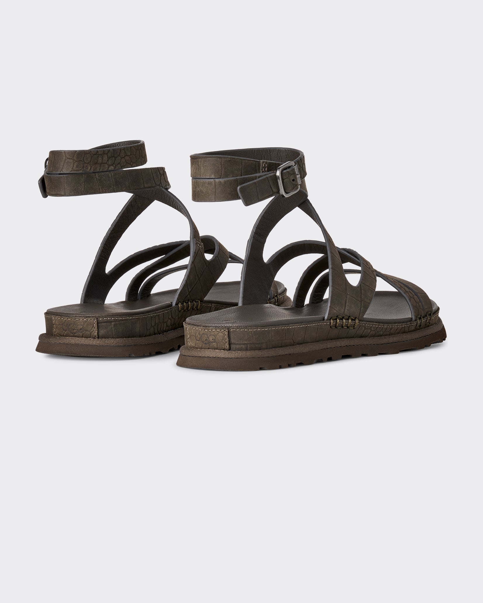 Sandal W Goldengaze Embossed Ankle Wrap Dense Smoke
