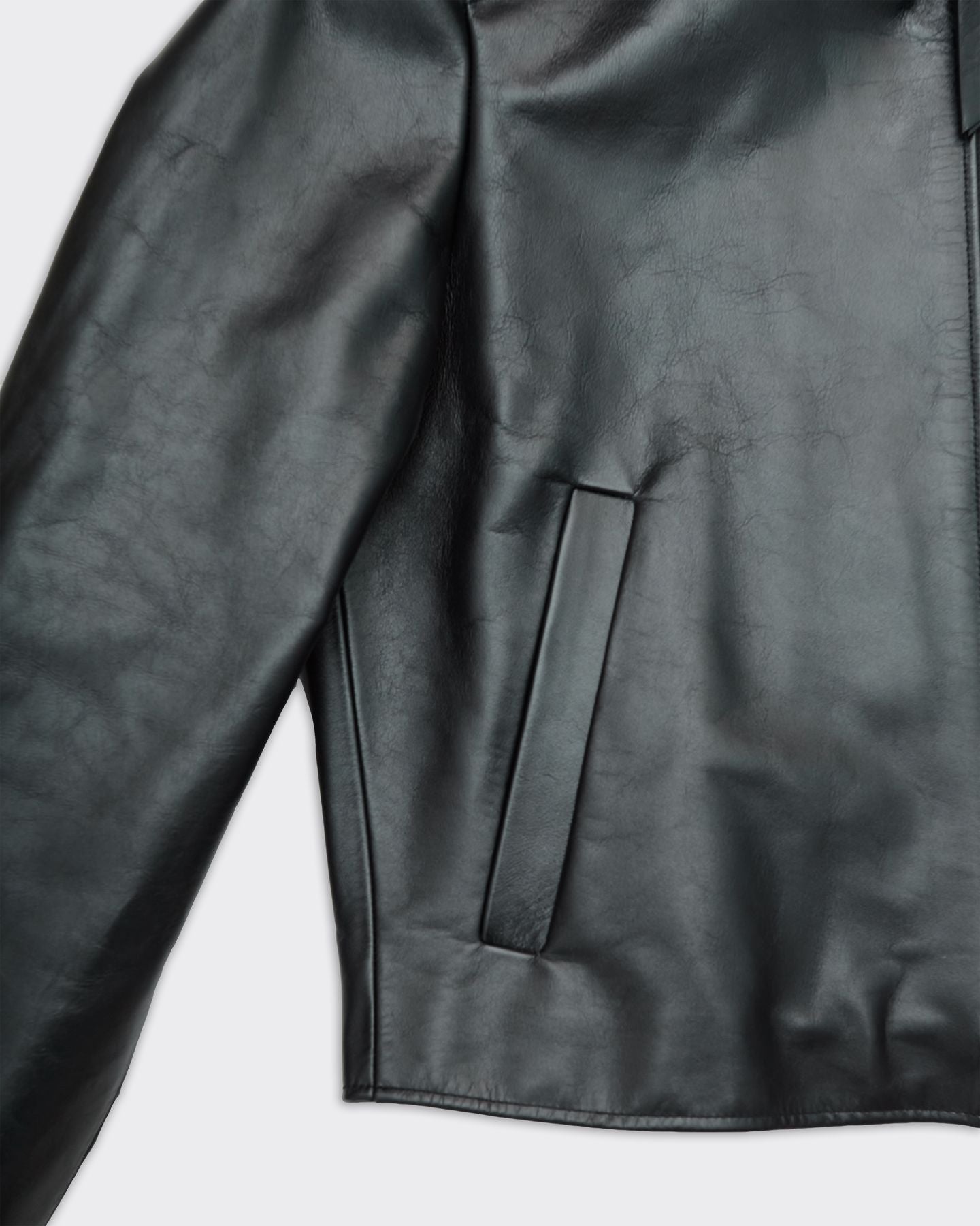 Calf Leather Cropped Jacket Black