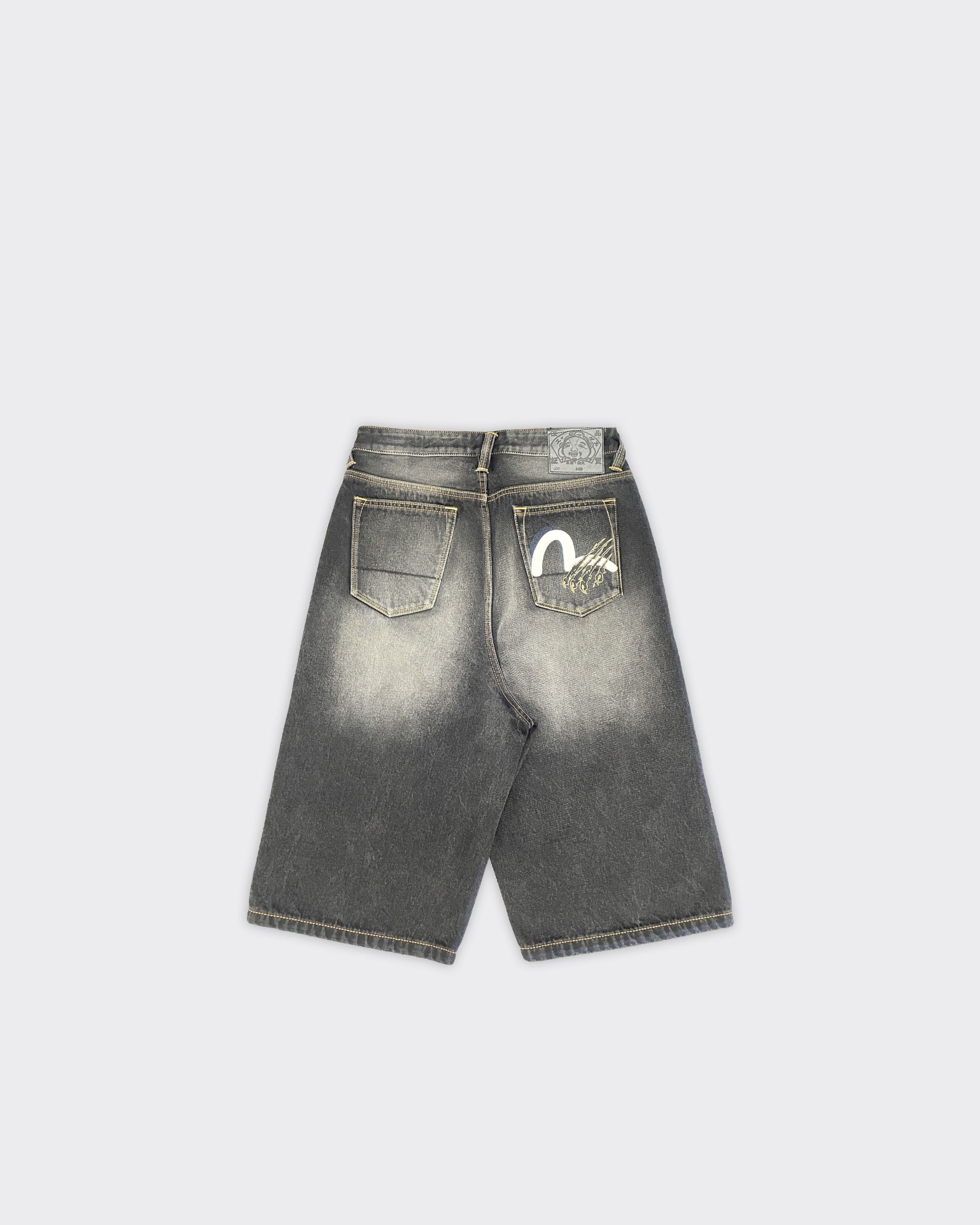 Shorts Pocket Seagull & Claw Marks Embroidery Denim Nero