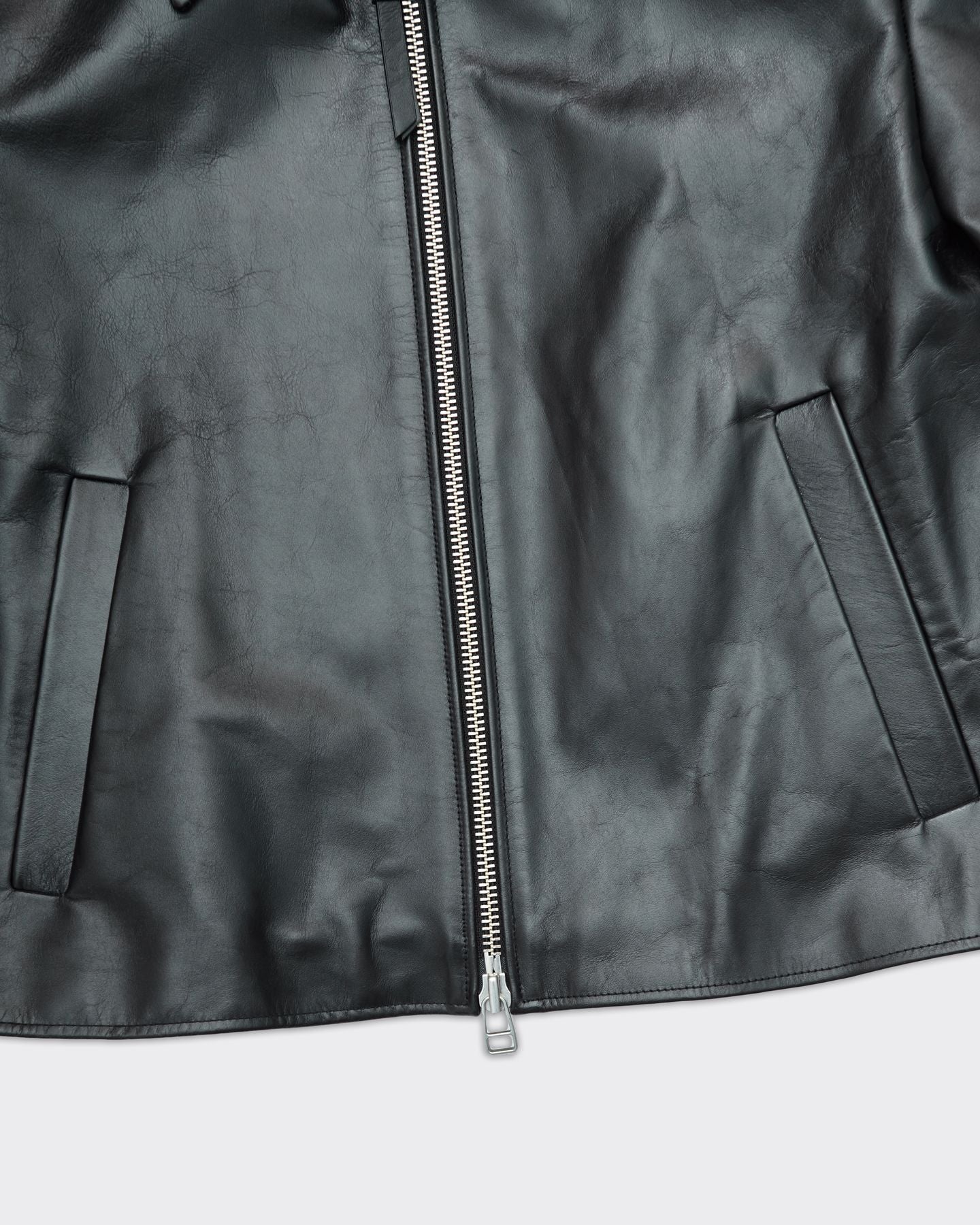 Calf Leather Cropped Jacket Black