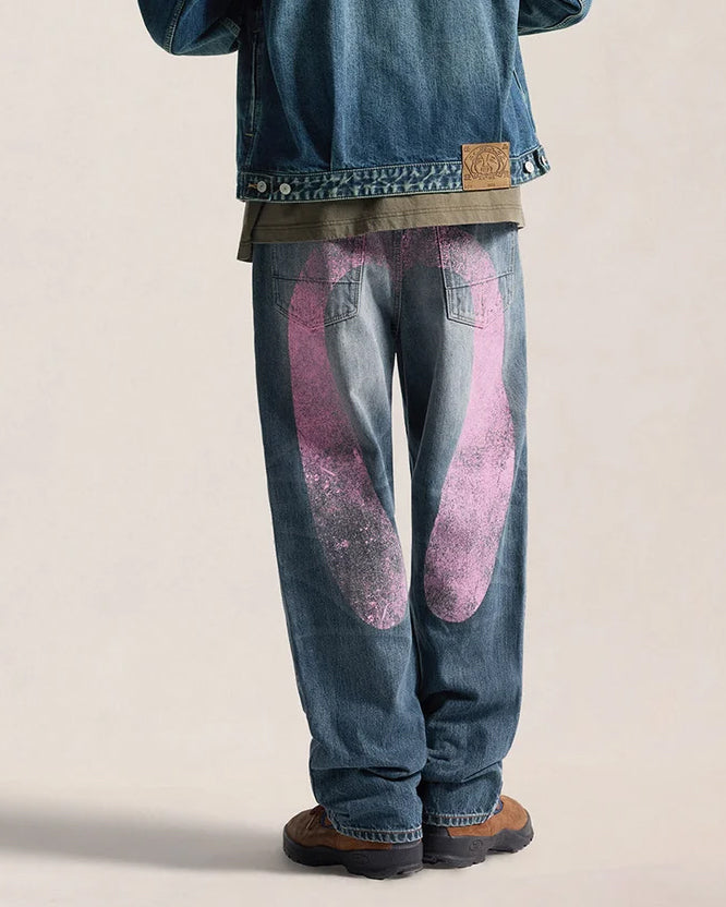 Jeans Pink Daikoku Ripped Mid Tone Indigo
