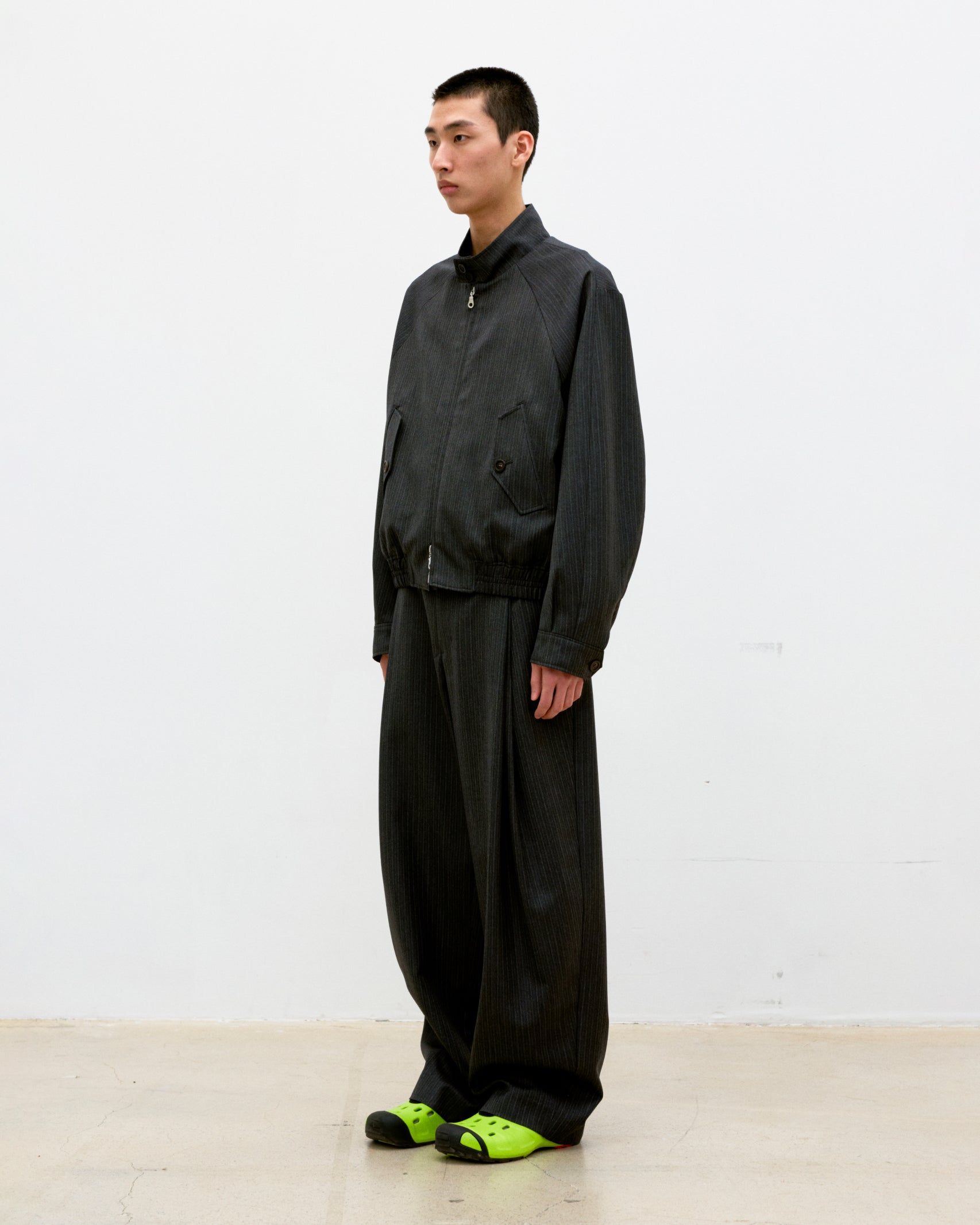 Giacca Harrington Striped Wool Blend Charcoal Grey