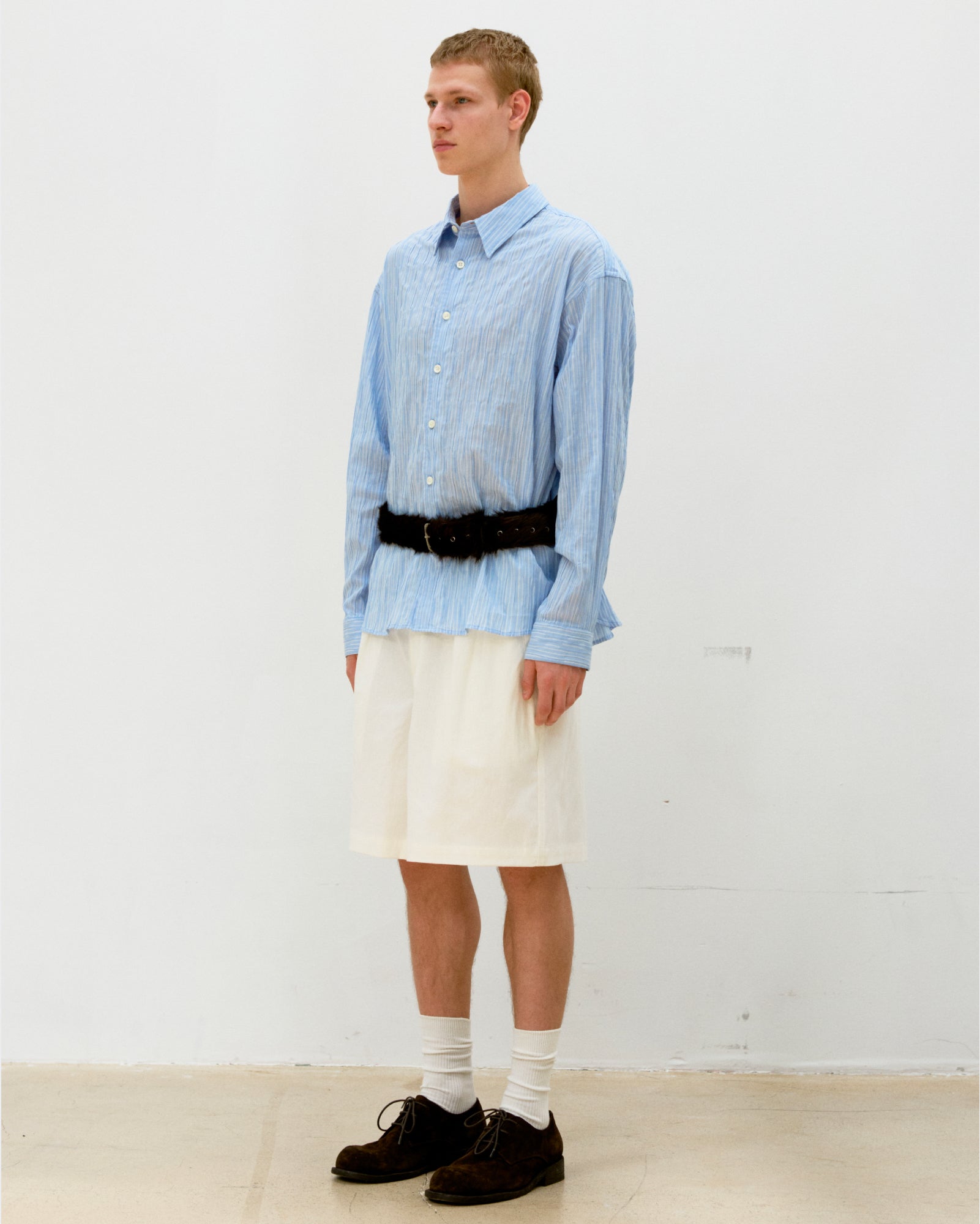 Camicia Semi-Overfit Wrinkle Stripe Sky Blue