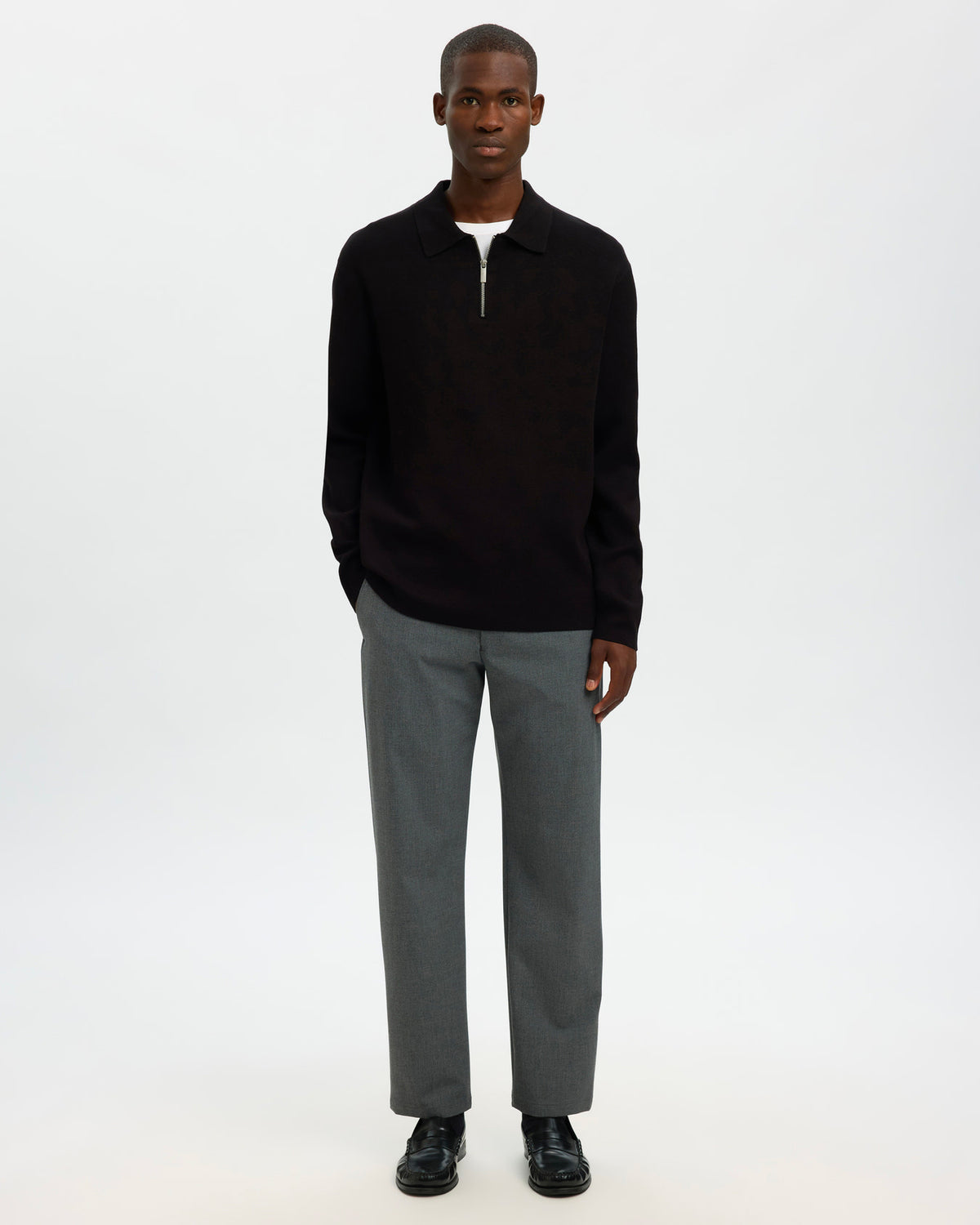 Polo Teller Knit Half Zip Nero
