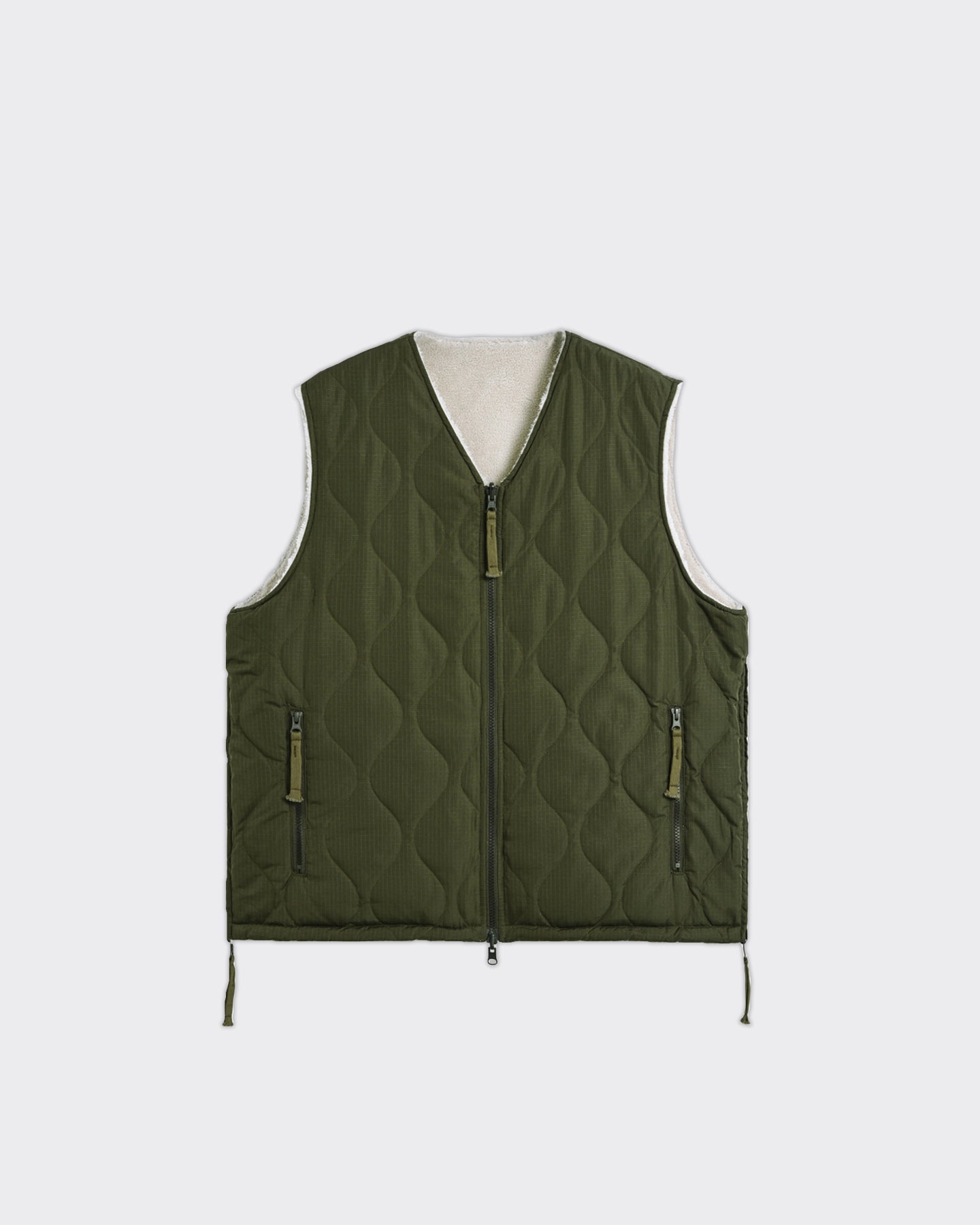 Vest V-Neck Military Reversible Dark Olive/Cream