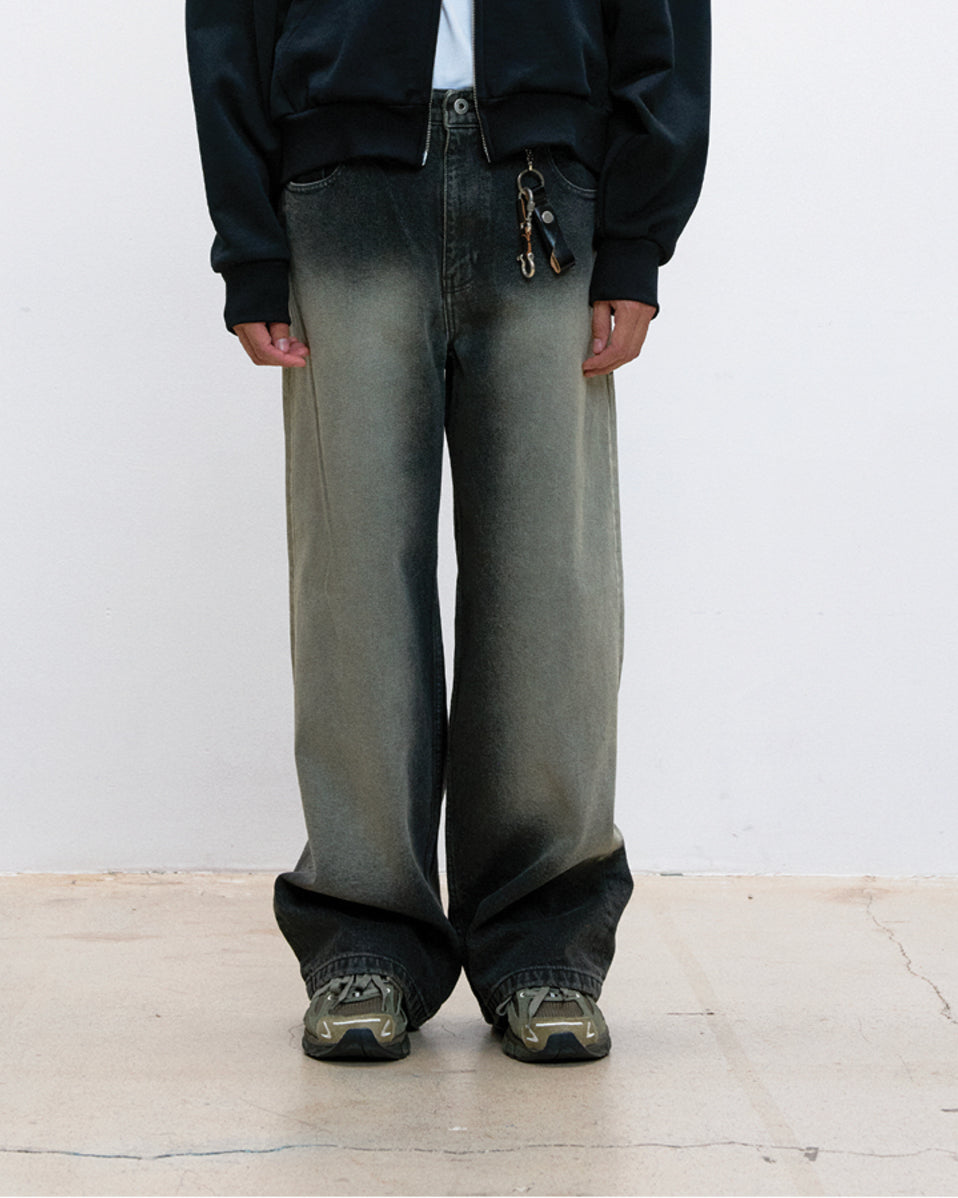 Jeans Stone Brushed Semi Wide Washed Charcoal
