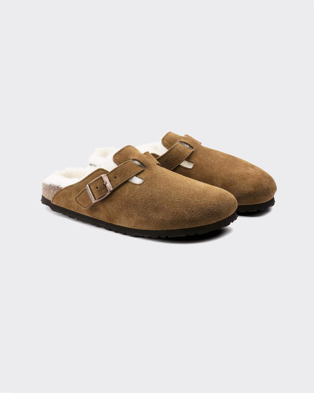 Ciabatte Boston Shearling Suede Leather Dark Tea